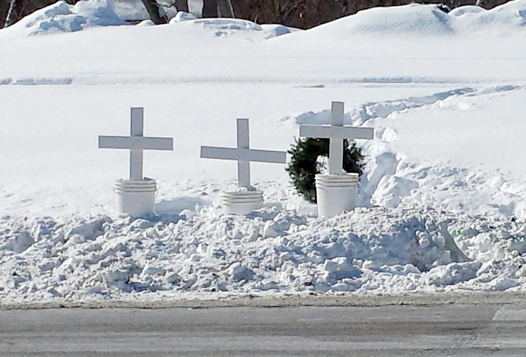 A memorial for three Carleton students who were killed in a two-vehicle collision on Friday was set up near the site of the tragic accident near the intersection of Hwy. 3 and County Road 47 just north of Northfield. (Jerry Smith/Northfield News)