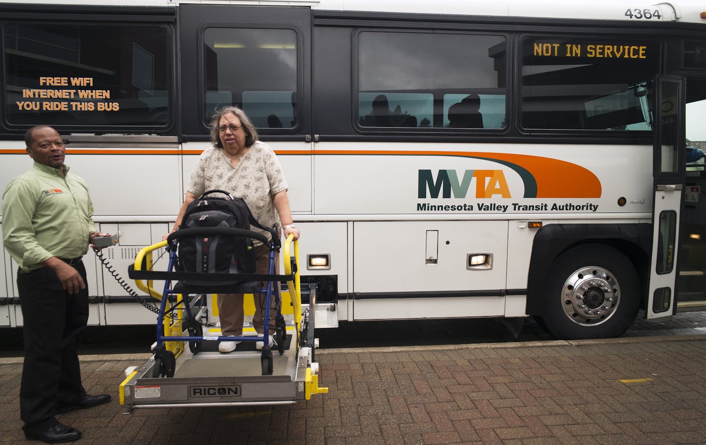 At the Burnsville Transit Station, Vicki Benson, who has severe arthritis depends on the bus to go downtown and back home in Burnsville. She is limited to drive 5 miles each way .] Richard Tsong-Taatarii/rtsong-taatarii@startribune.com