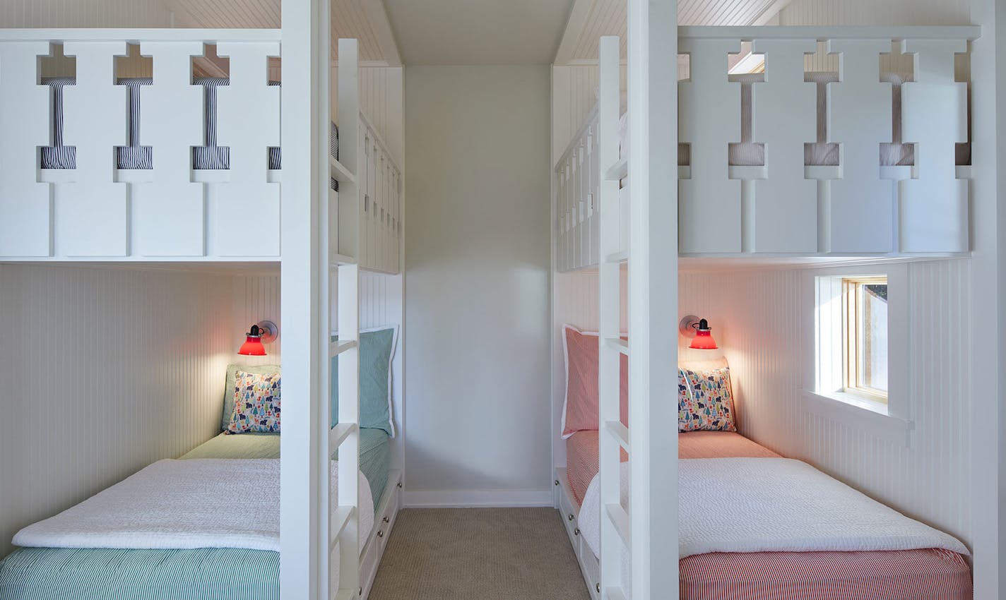 The children's bunkroom sleeps five when family members visit.