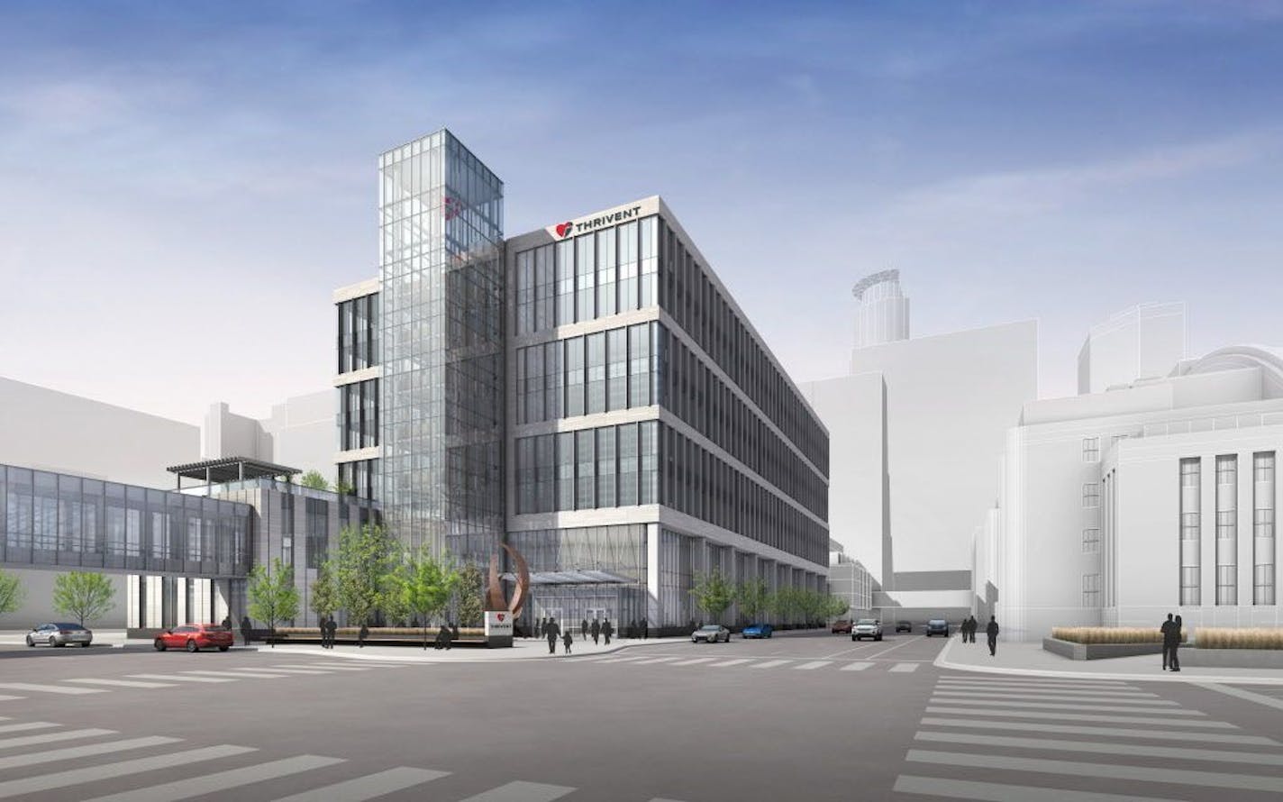 Thrivent Financial wants to build its new headquarters on one of its downtown Minneapolis parking lots. View from S. 6th Street and Portland Avenue.