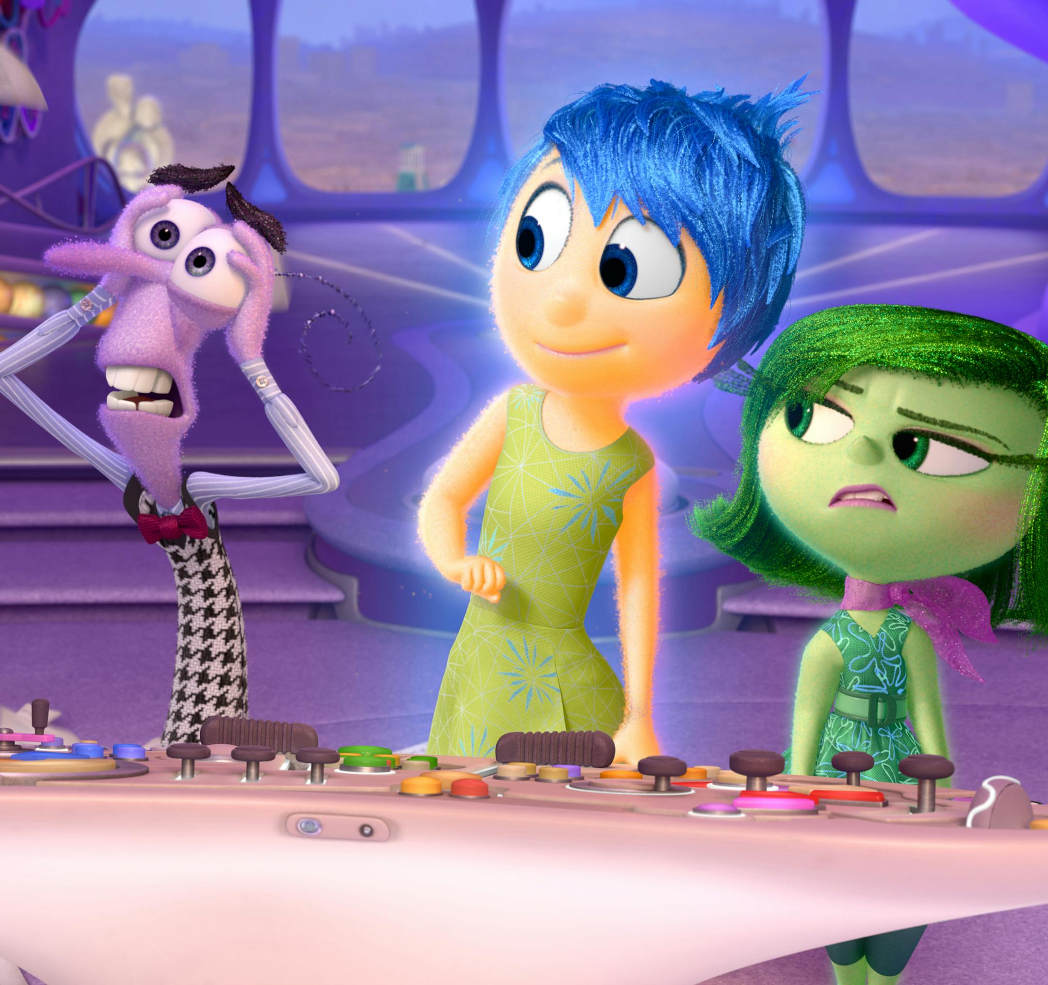INSIDE OUT ñ Pictured (L-R): Fear, Joy, and Disgust. ©2015 DisneyïPixar. All Rights Reserved.