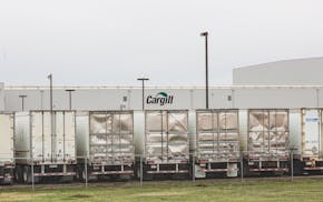 Trailers sit outside the Cargill Inc. beef plant in High River, Alberta.