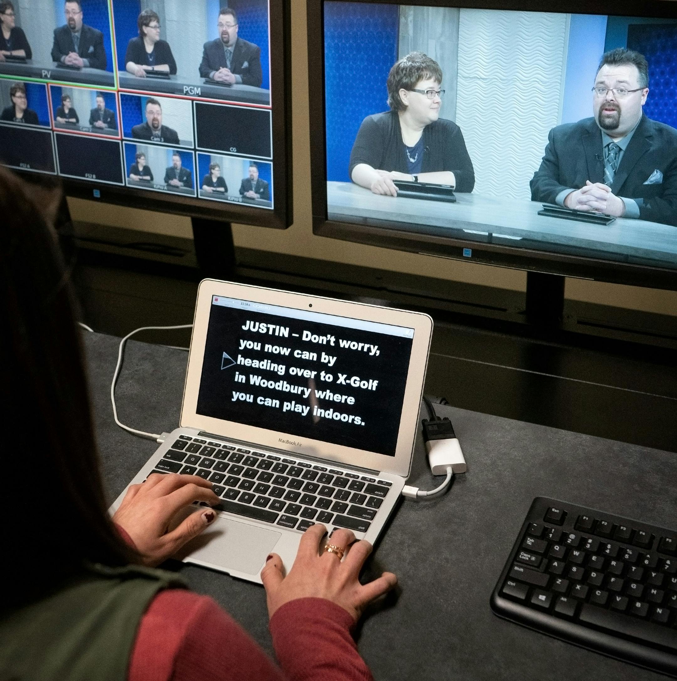 Producer Alaina Myers ran the teleprompter for Weekly Wire anchors Ann Schweisguth and Justin Atkinson as they taped this weeks show. ] GLEN STUBBE &#x2022; glen.stubbe@startribune.com Wednesday, March 6, 2019 The South Washington County Telecommunications Commission folks, who do public access, will be shooting in the studio today. Mark Martinez the contact says to show up between 9 am and 9:30 am.
