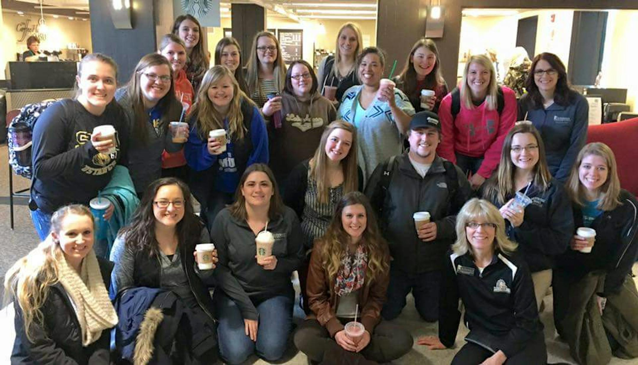 Jesmine Sanabria and Southwest Minnesota State University classmate celebrate her winning $4,000 from Wendy Williams.