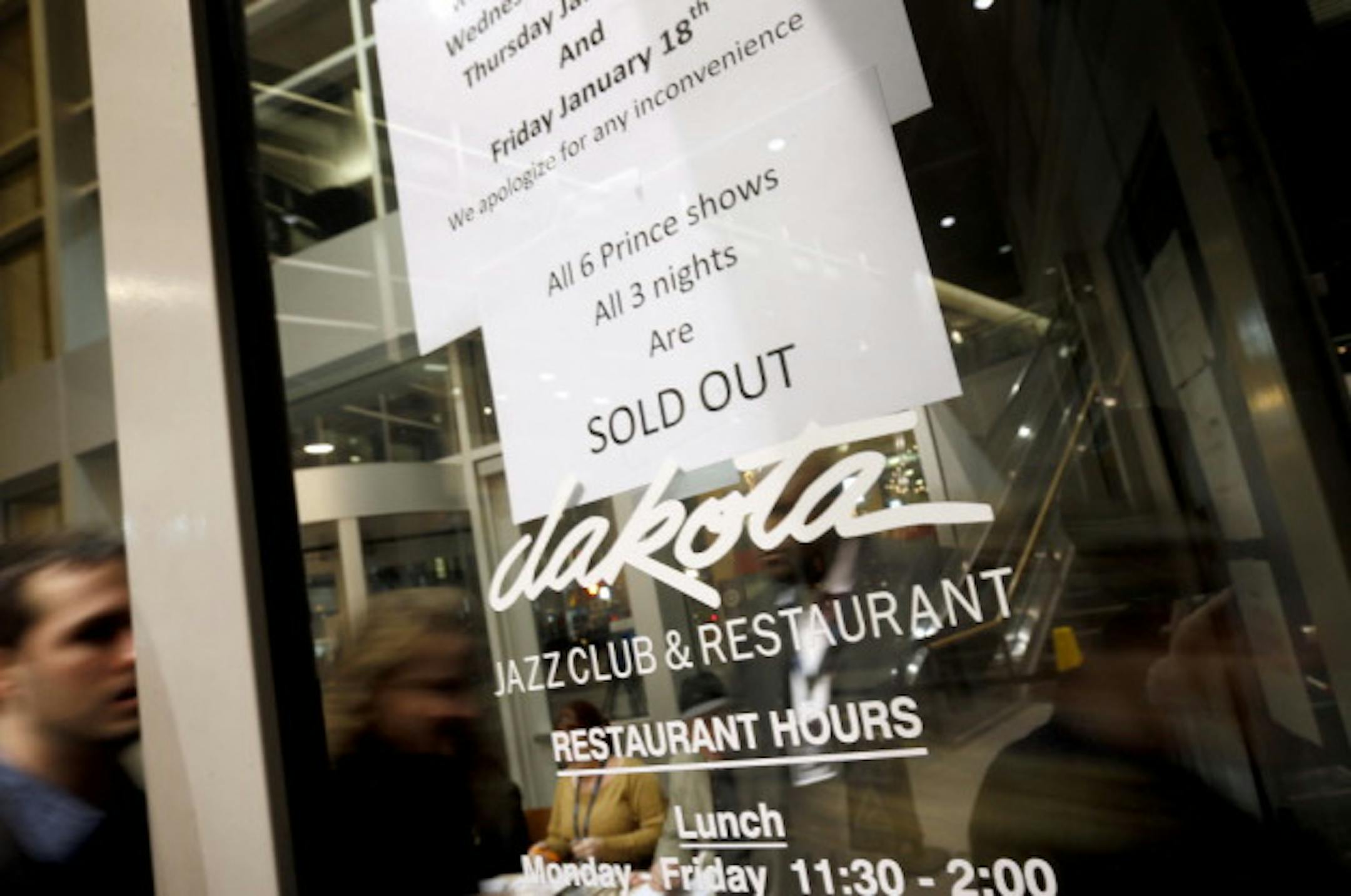 A sign o' the times at the Dakota on Wednesday, when Prince played his first of six shows over three nights. / Carlos Gonzalez, Star Tribune