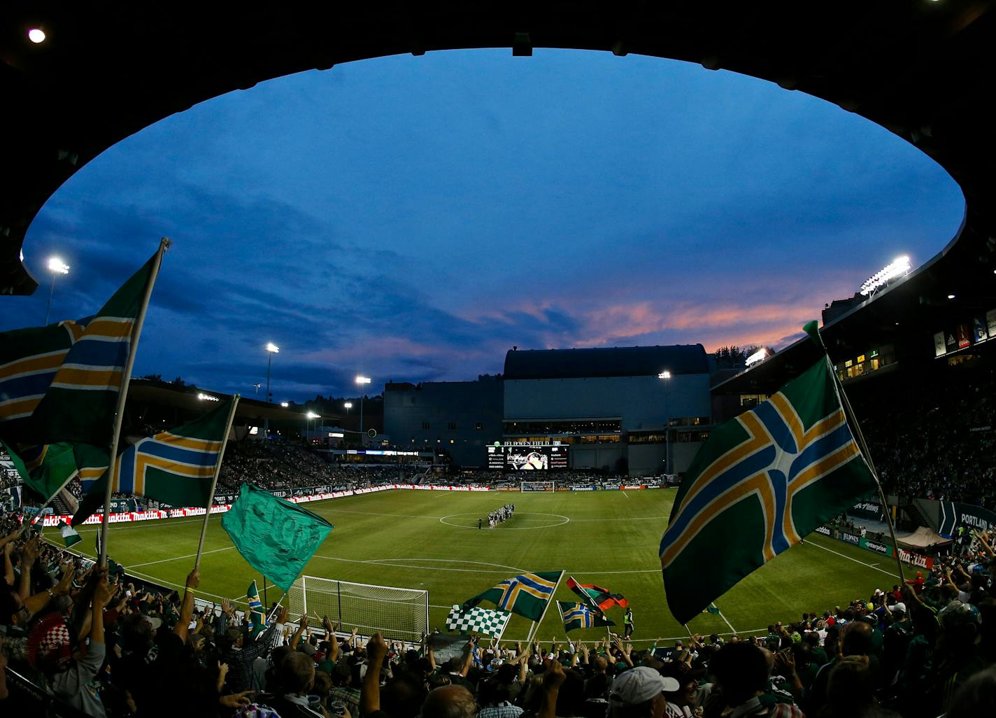 PORTLAND, OREGON - Sep 20, 2013 - The Portland Timbers Army cheers before team introductions against the Colorado Rapids at Jeld-Wen Field, Fri, Sep 20, 2013, in Portland, Ore. Thomas Boyd/The Oregonian ORG XMIT: POR2013092021555308