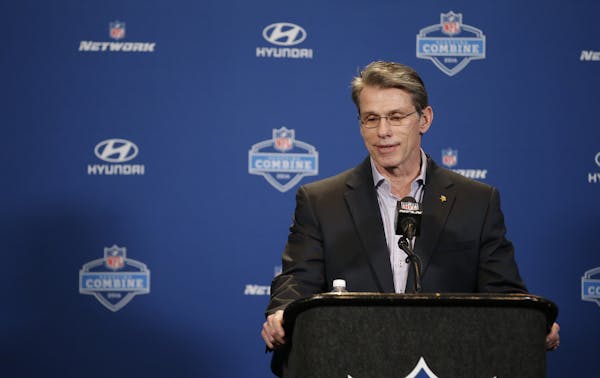 Minnesota Vikings general manager Rick Spielman responds to a question during a news conference at the NFL football scouting combine Wednesday, Feb. 2
