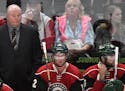 Minnesota Wild head coach Bruce Boudreau watched gameplay in the final moments of the first period Saturday. ] (AARON LAVINSKY/STAR TRIBUNE) aaron.lav