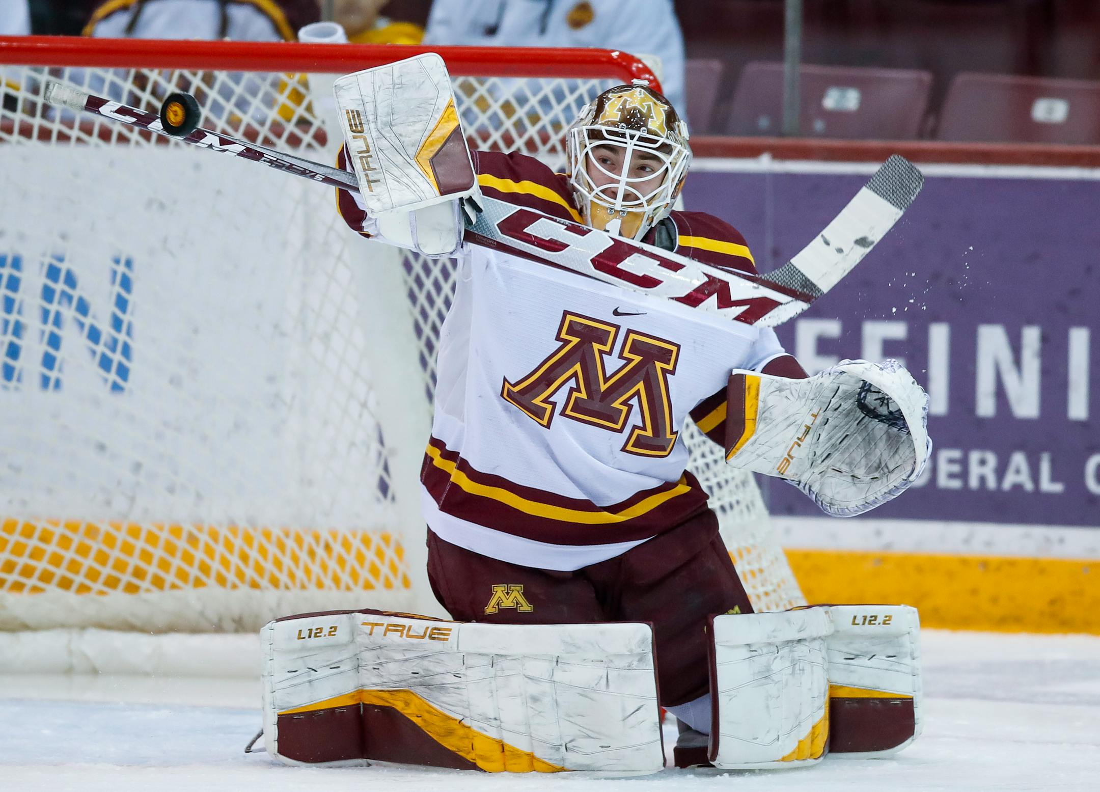 Gophers goalie Justen Close made a save against Michigan State during a game last season.