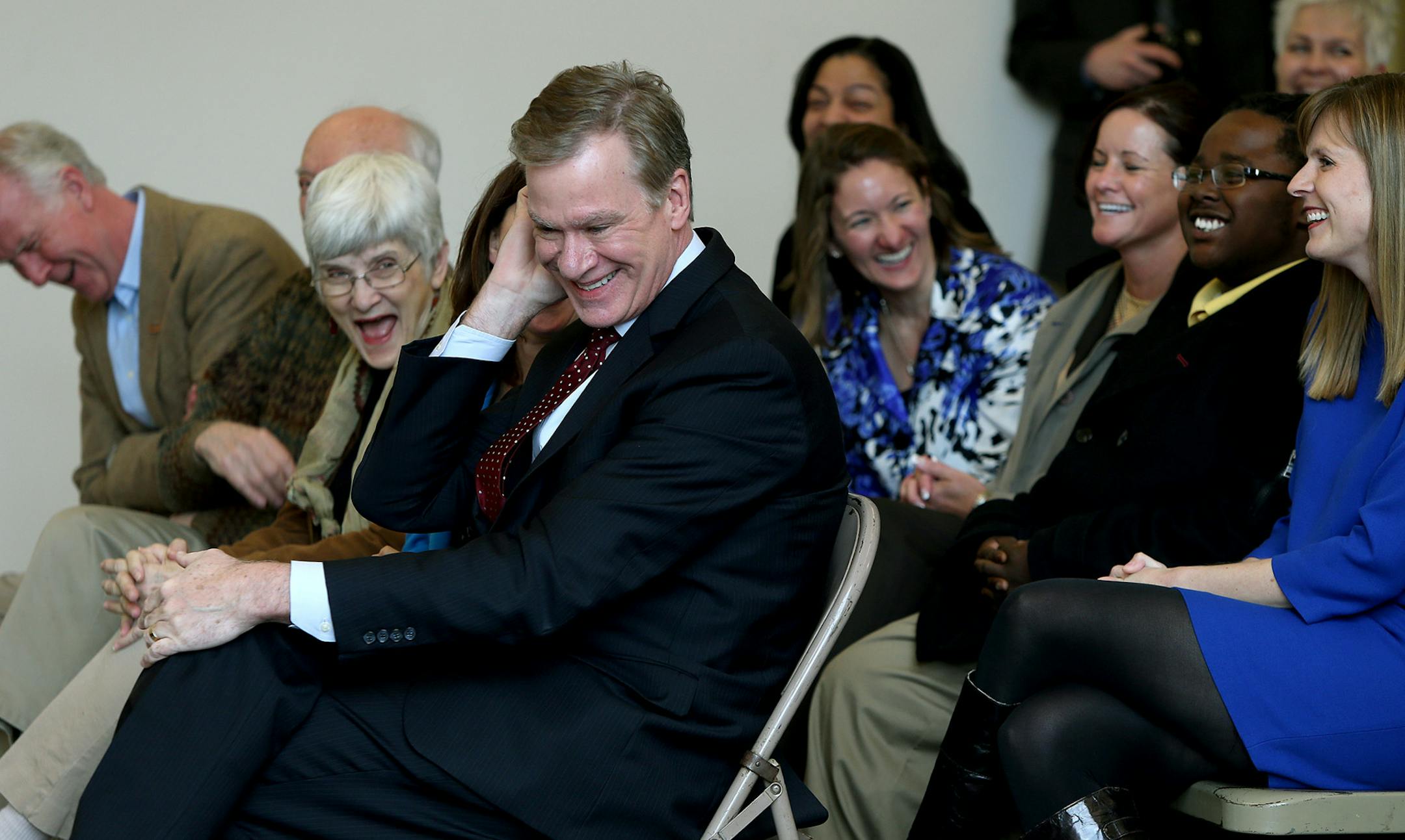 St. Paul Mayor Chris Coleman laughed during his introduction before he delivered his annual State of the City address at the new Arlington Hills Community Center, Monday, March 31, 2014 in St. Paul, MN. ] (ELIZABETH FLORES/STAR TRIBUNE) ELIZABETH FLORES • eflores@startribune.com