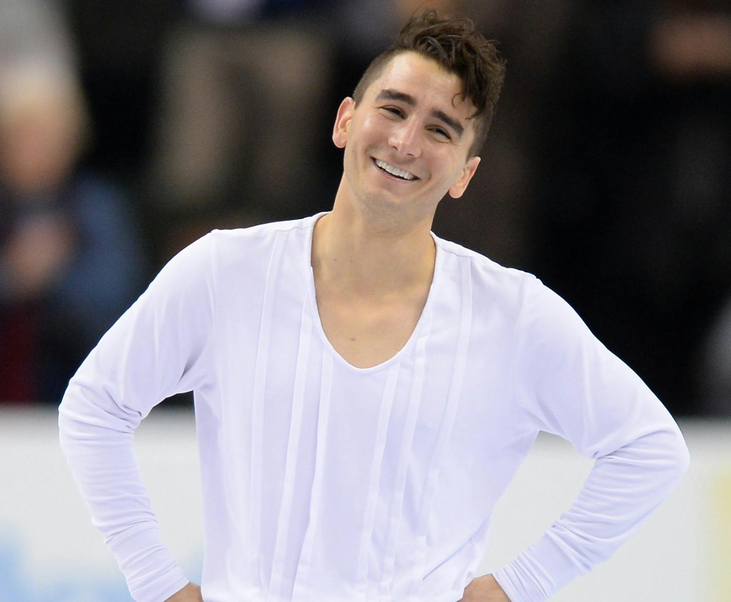 Max Aaron was all smiles after completing his performance in the Championship Men's Short Program of the 2016 Prudential U.S. Figure Skating Championships . He placed first with a score of 91.83. ] (AARON LAVINSKY/STAR TRIBUNE) aaron.lavinsky@startribune.com The Championship Men's Short Program of the 2016 Prudential U.S. Figure Skating Championships was held at Xcel Energy Center on Friday, Jan. 22, 2016 in St. Paul, Minn.