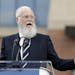 David Letterman speaks during the unveiling of a Peyton Manning statue outside of Lucas Oil Stadium, Saturday, Oct. 7, 2017, in Indianapolis. (AP Phot