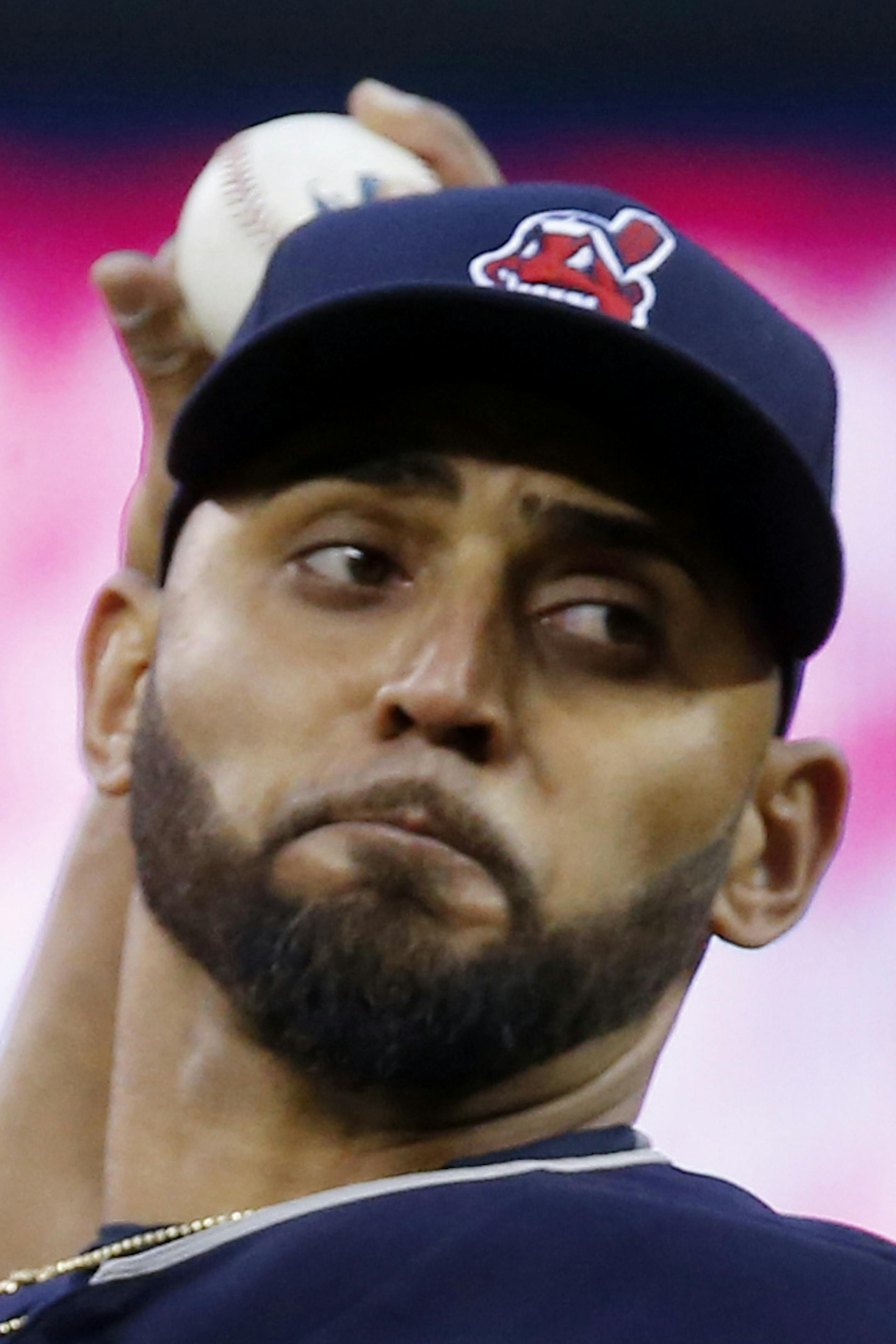 Cleveland Indians pitcher Danny Salazar throws against the Minnesota Twins in the first inning of a baseball game Monday, April 25, 2016, in Minneapolis. (AP Photo/Jim Mone)