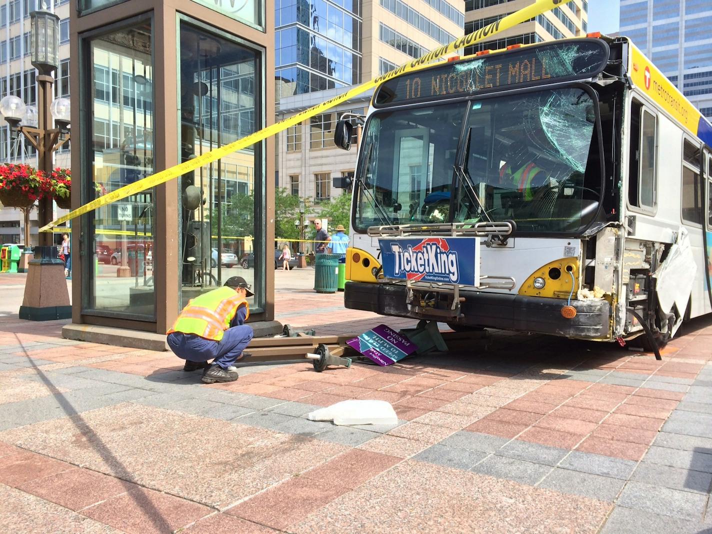 The city bus suffered major damage to the front.