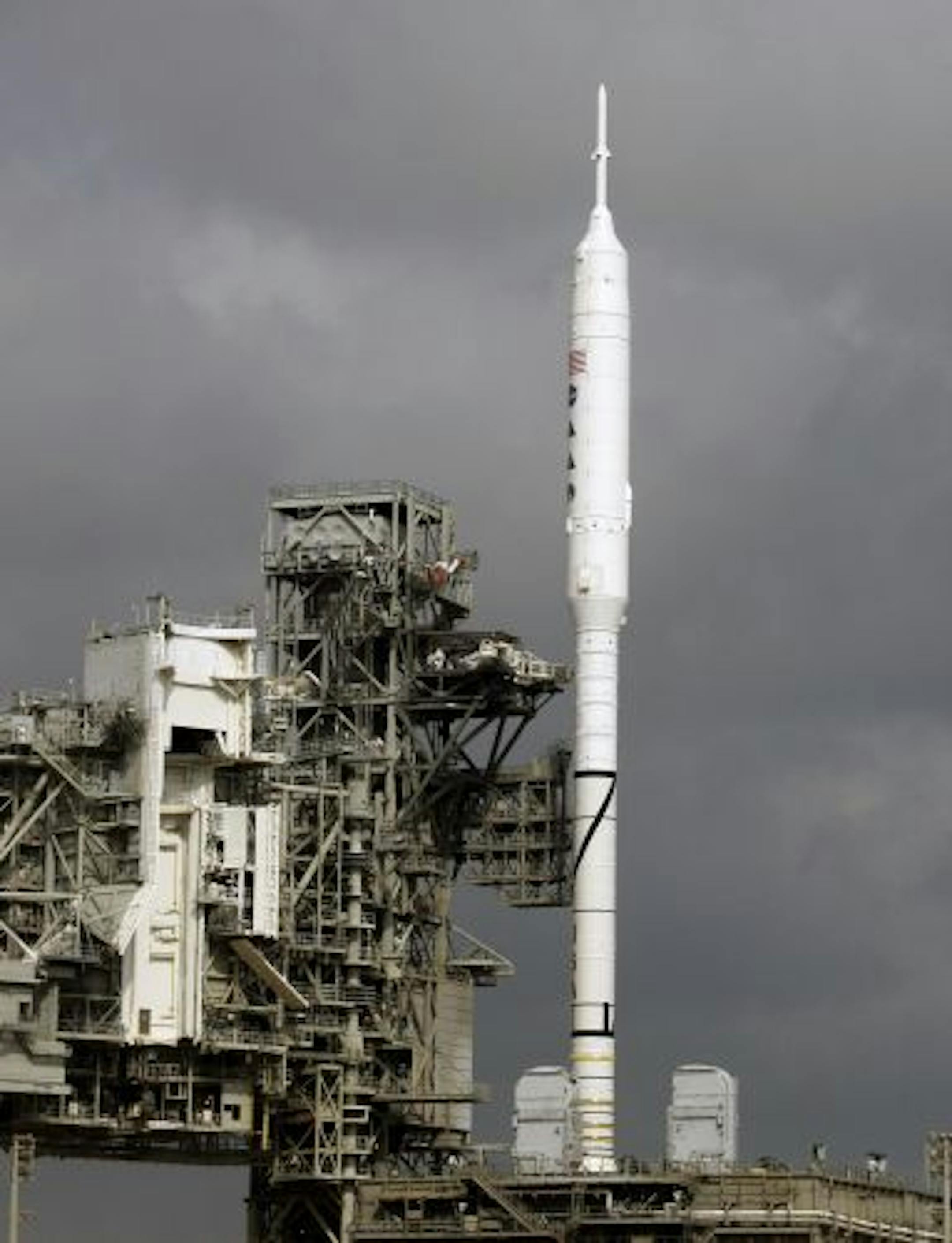 The Ares I test rocket on Pad 39B at Cape Canaveral late last year. Alliant Tech plays a key role in developing the rocket, which is part of the next generation of space vehicles.