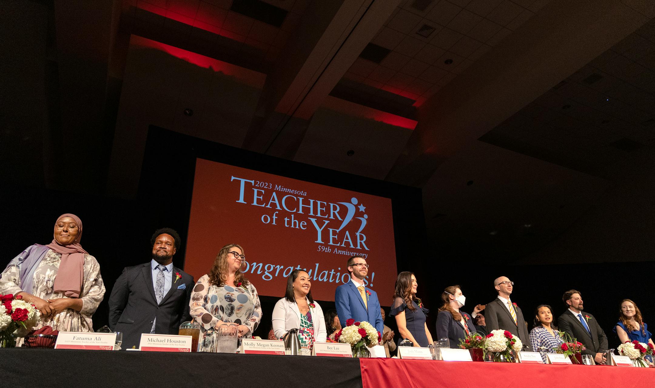 Teacher of the Year finalists are acknowledged during a banquet to name the 2023 Minnesota Teacher of the Year.
