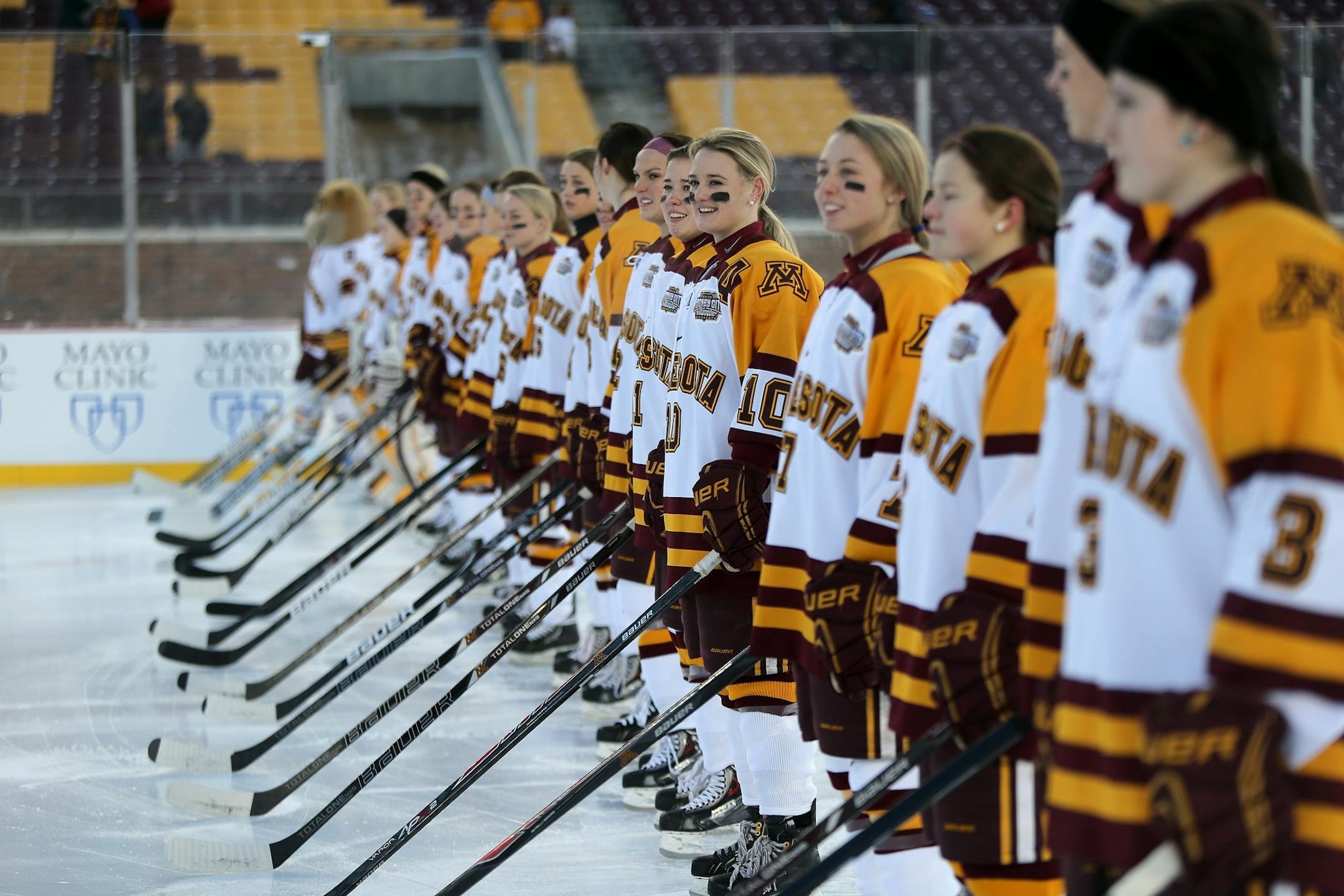 Minnesota Women's hockey team stood for the National Anthem before they took on Minnesota State