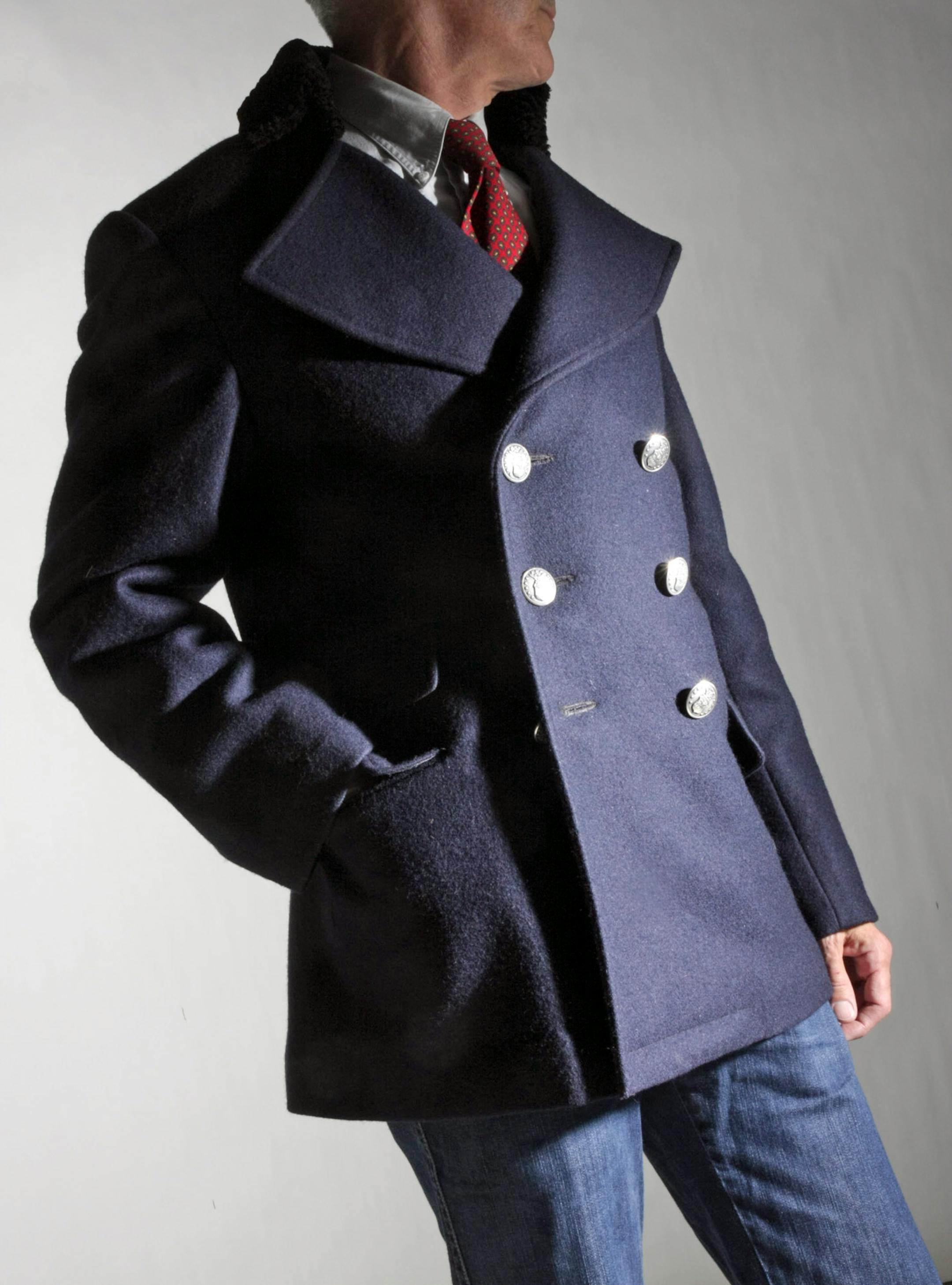 The custom navy wool coat
