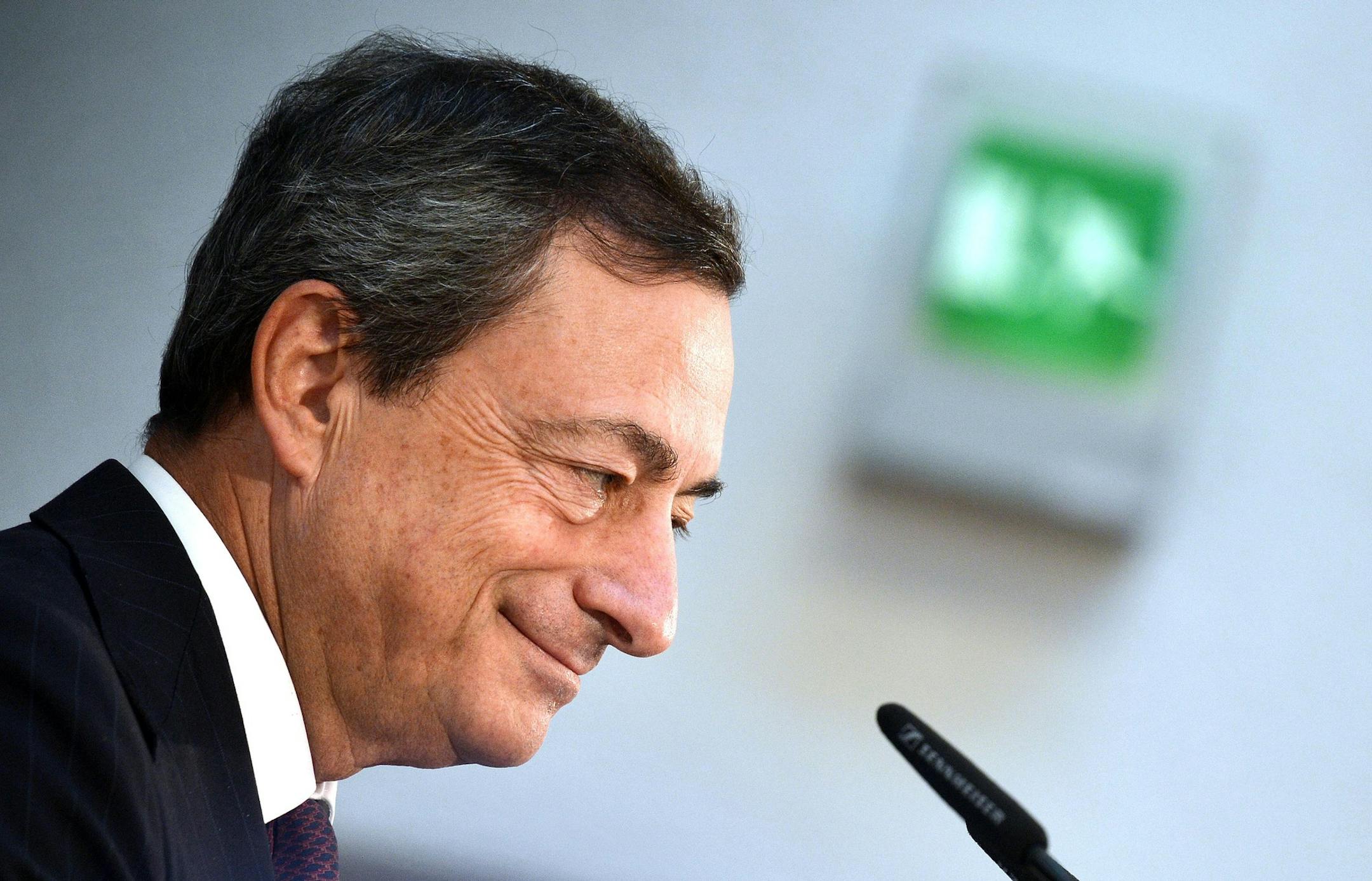 The President of the European Central Bank (ECB), Mario Draghi, speaks during the event 'Europe and the Euro - A Family Affair' of the Federation of German Industry (BDI) and the Confederation of German Employers' Associations (BDA) in Berlin, Germany, Monday Sept. 16, 2013. The head of the European Central Bank said Monday that the economic recovery in the 17-country eurozone "is only in its infancy" and that governments must take further steps to improve growth. Mario Draghi said Monday in Ber
