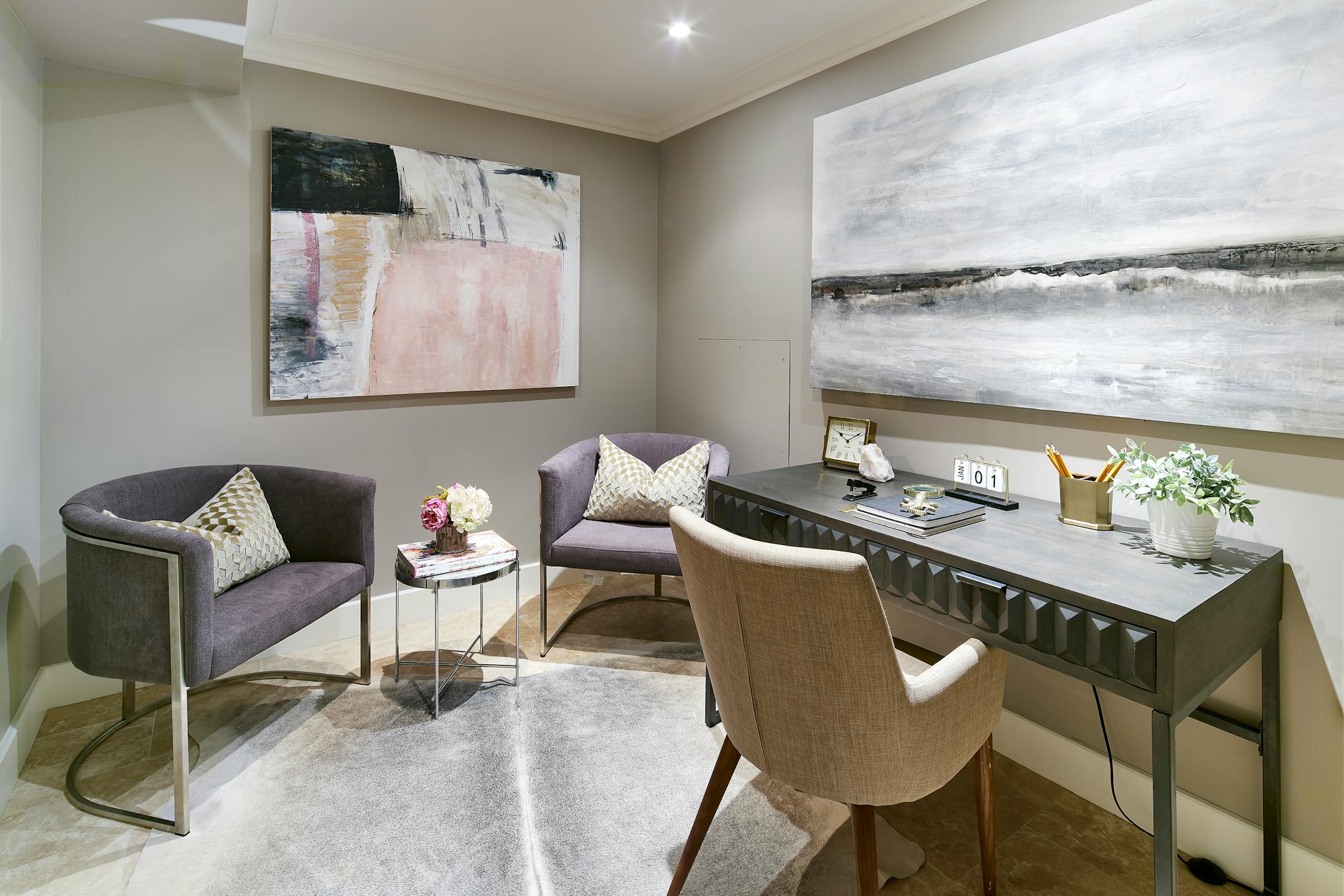 A windowless office is made warm and cozy using neutral tones. (Handout/TNS)