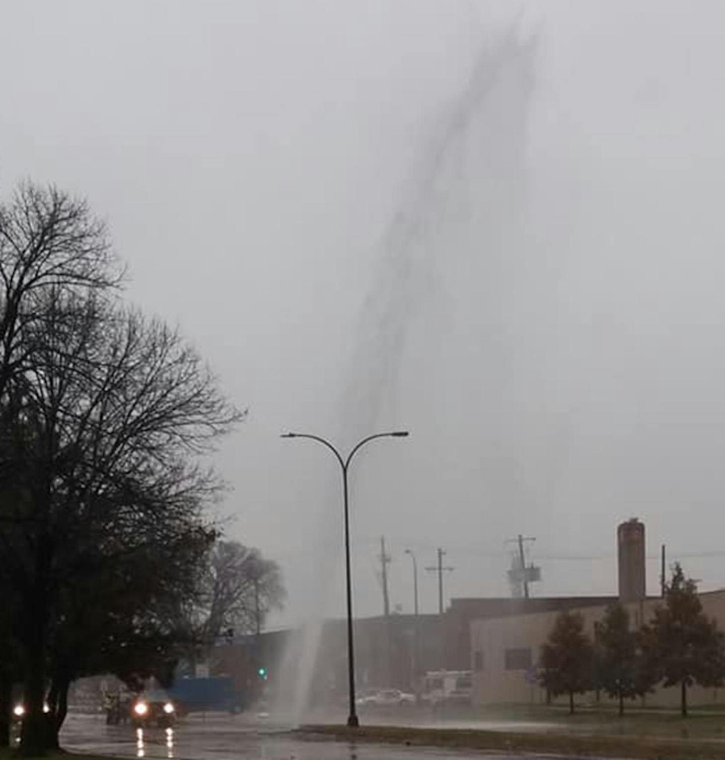 Water shot high into the air Friday morning after a water main break in northeast Minneapolis.