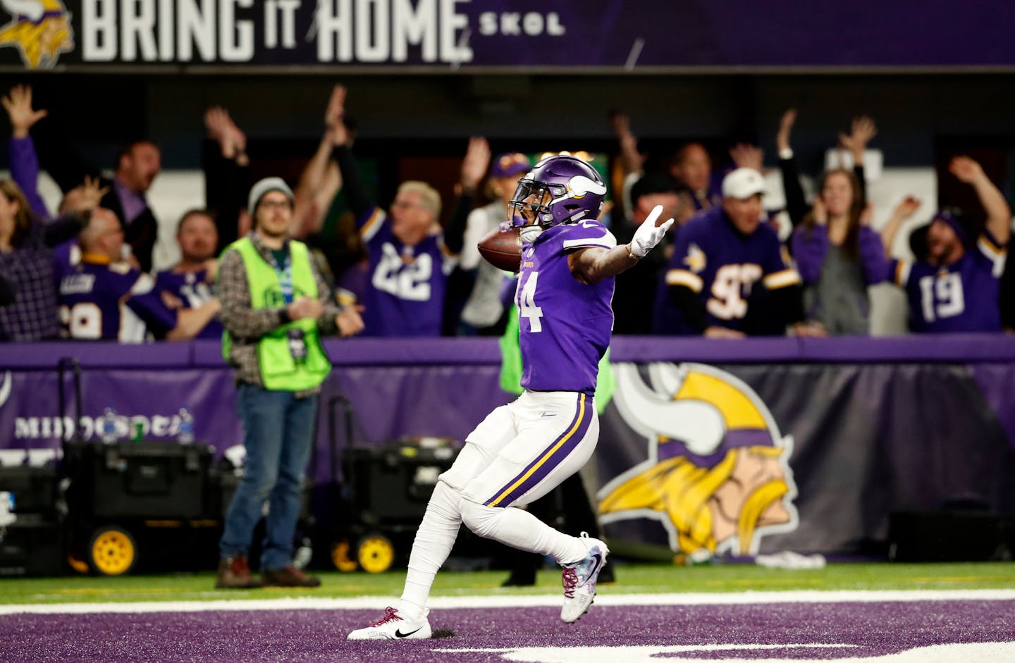 Stefon Diggs scored a 61-yard touchdown to beat New Orleans 29-24 in the NFC divisional round at TCF Bank Stadium in January.