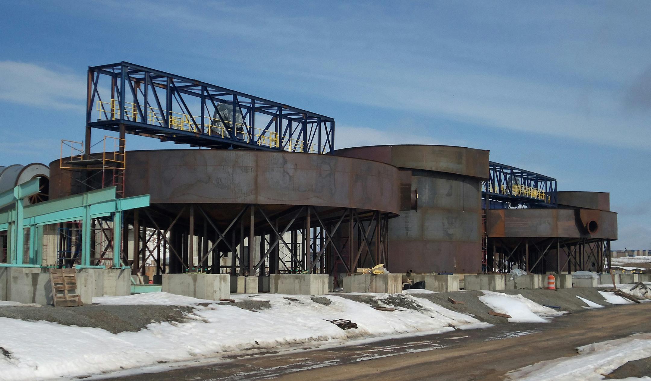 close up of concentrate tank installs. provided by Essar construction in progress of a taconite processing plant on the Iron Range in Minnesota