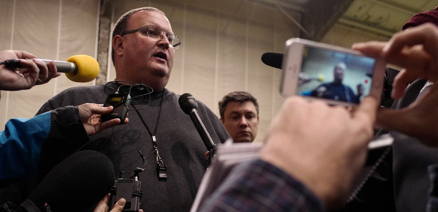 Tracy Claeys addresses the media at the U of M on Sunday evening 12/18/16 about his status as head coach of the Gophers football team.]Richard Tsong-Taatarii/rtsong-taatarii@startribune.com