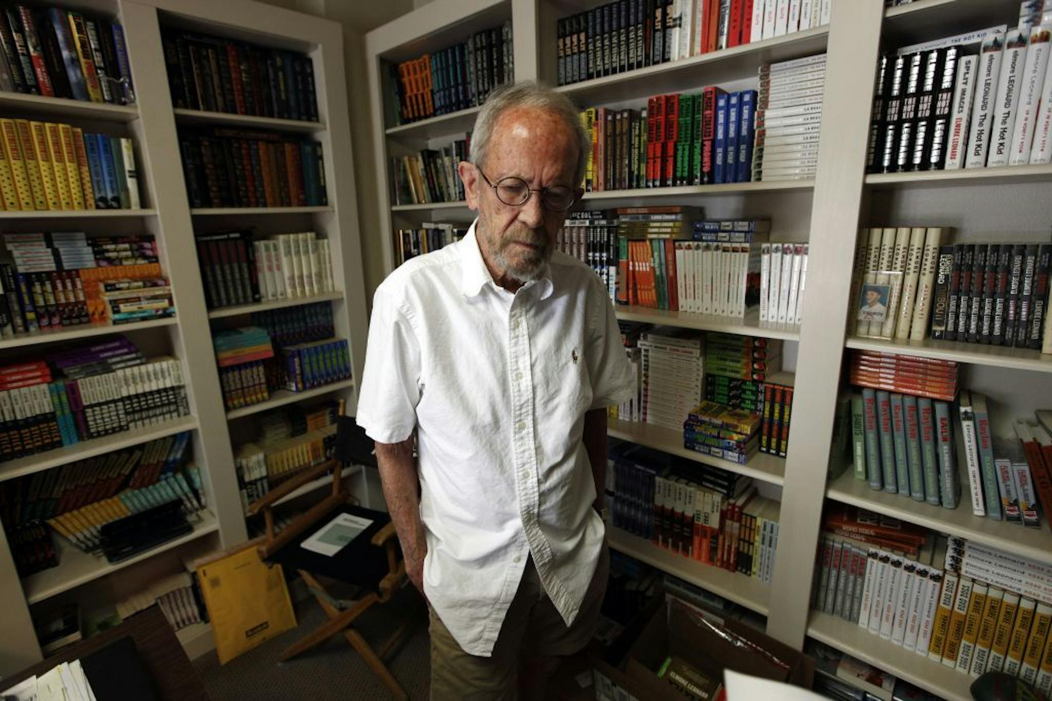 This Sept. 17, 2012 photo shows author Elmore Leonard at his Bloomfield Township, Mich., home.