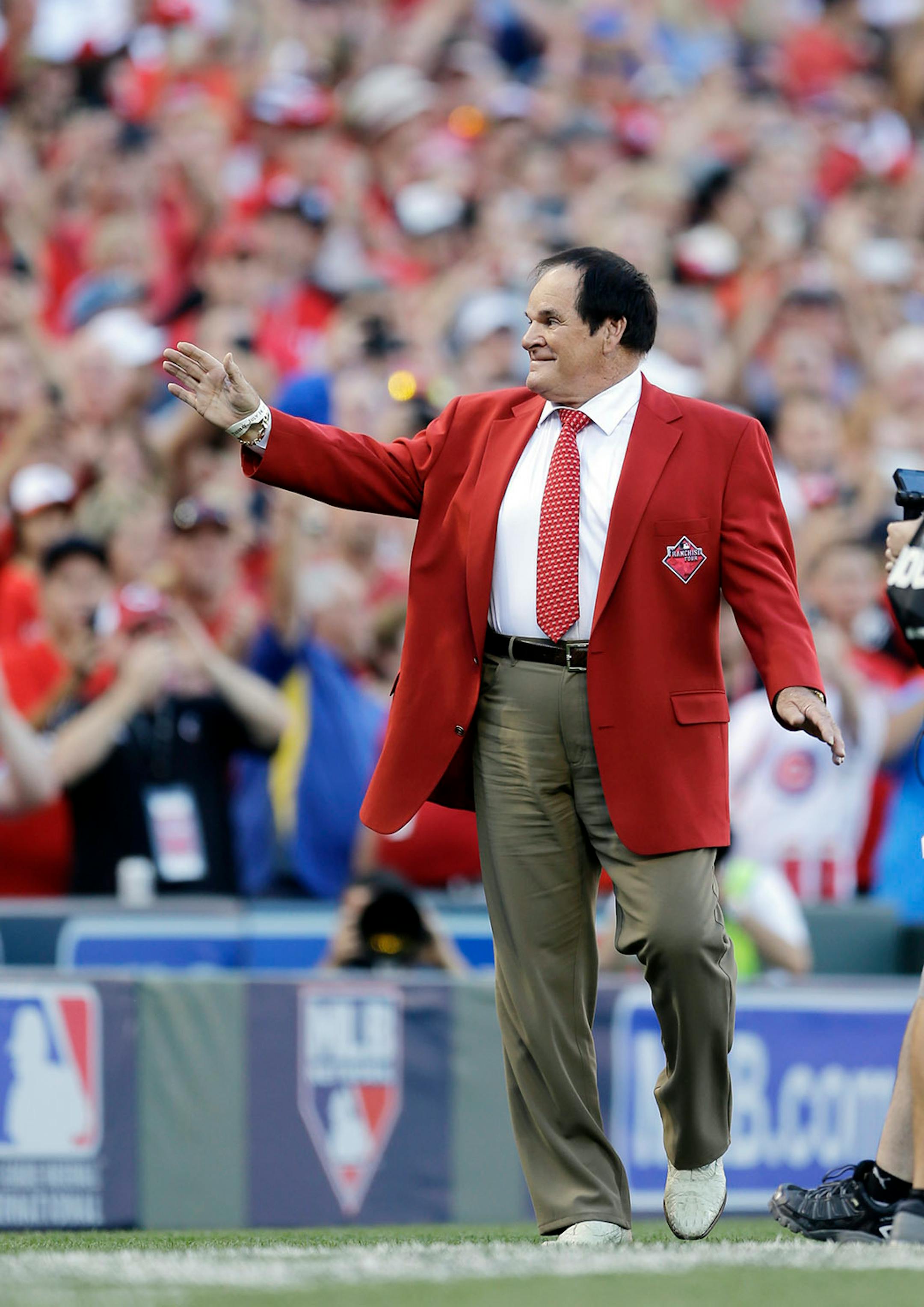 Pete Rose before the MLB All-Star baseball game, Tuesday, July 14, 2015, in Cincinnati. (
