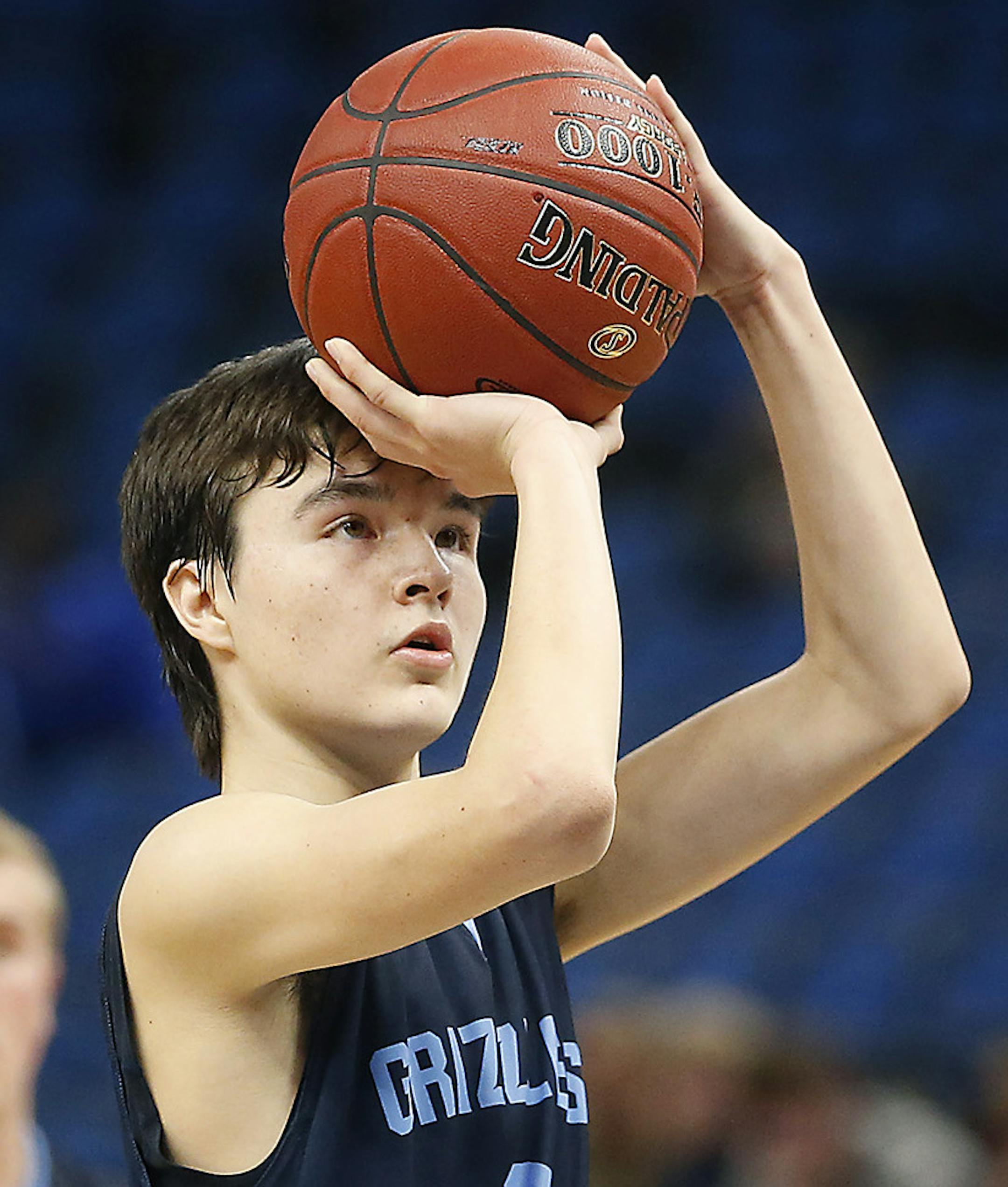 Northwoods' Cade Goggleye made the winning point at the free-throw line to defeat Goodhue 51-49 during the boys' basketball Class 1A semifinals at the Target Center, Friday, March 24, 2017 in Minneapolis, MN. ] ELIZABETH FLORES &#xef; liz.flores@startribune.com