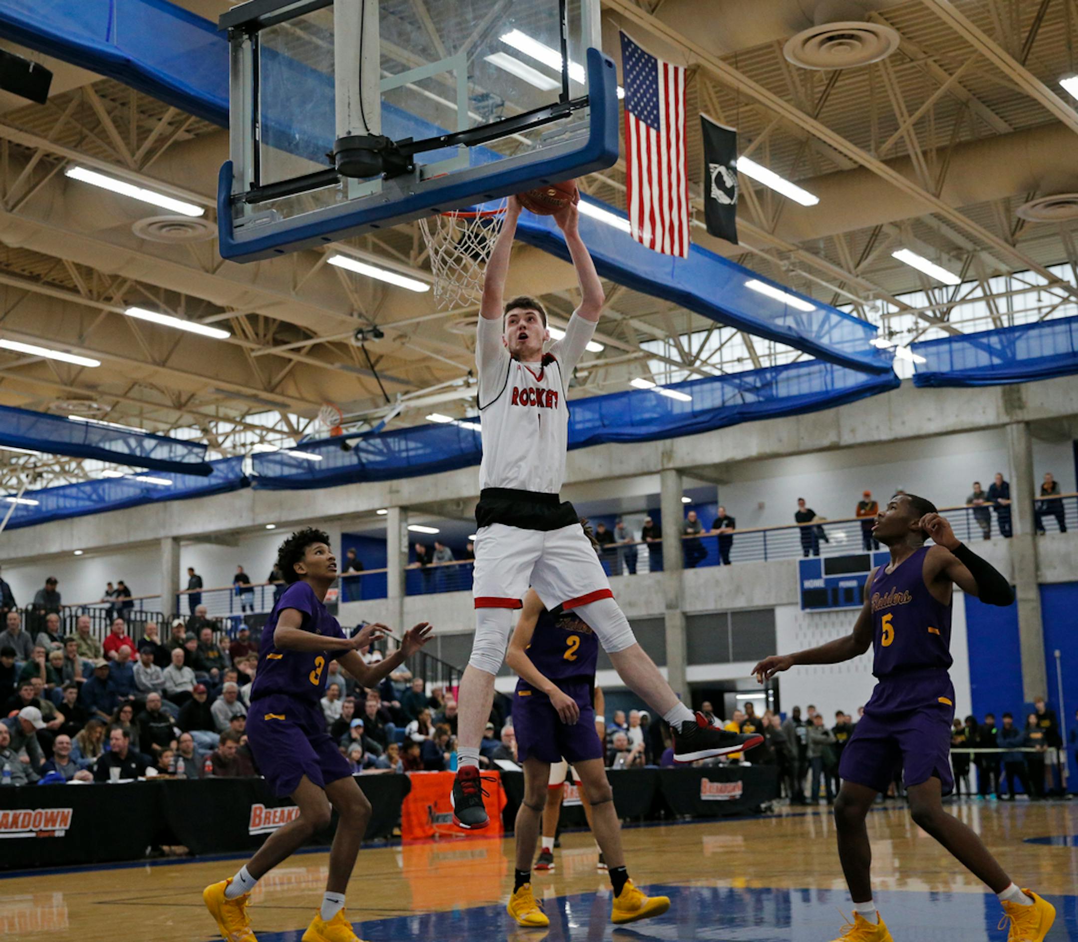 Highly recruited Rochester John Marshall forward Matthew Hurt attempted to lay in an alley-oop pass against Cretin-Durham Hall at the Breakdown Tip Off Classic.    ]  Shari L. Gross • shari.gross@startribune.com