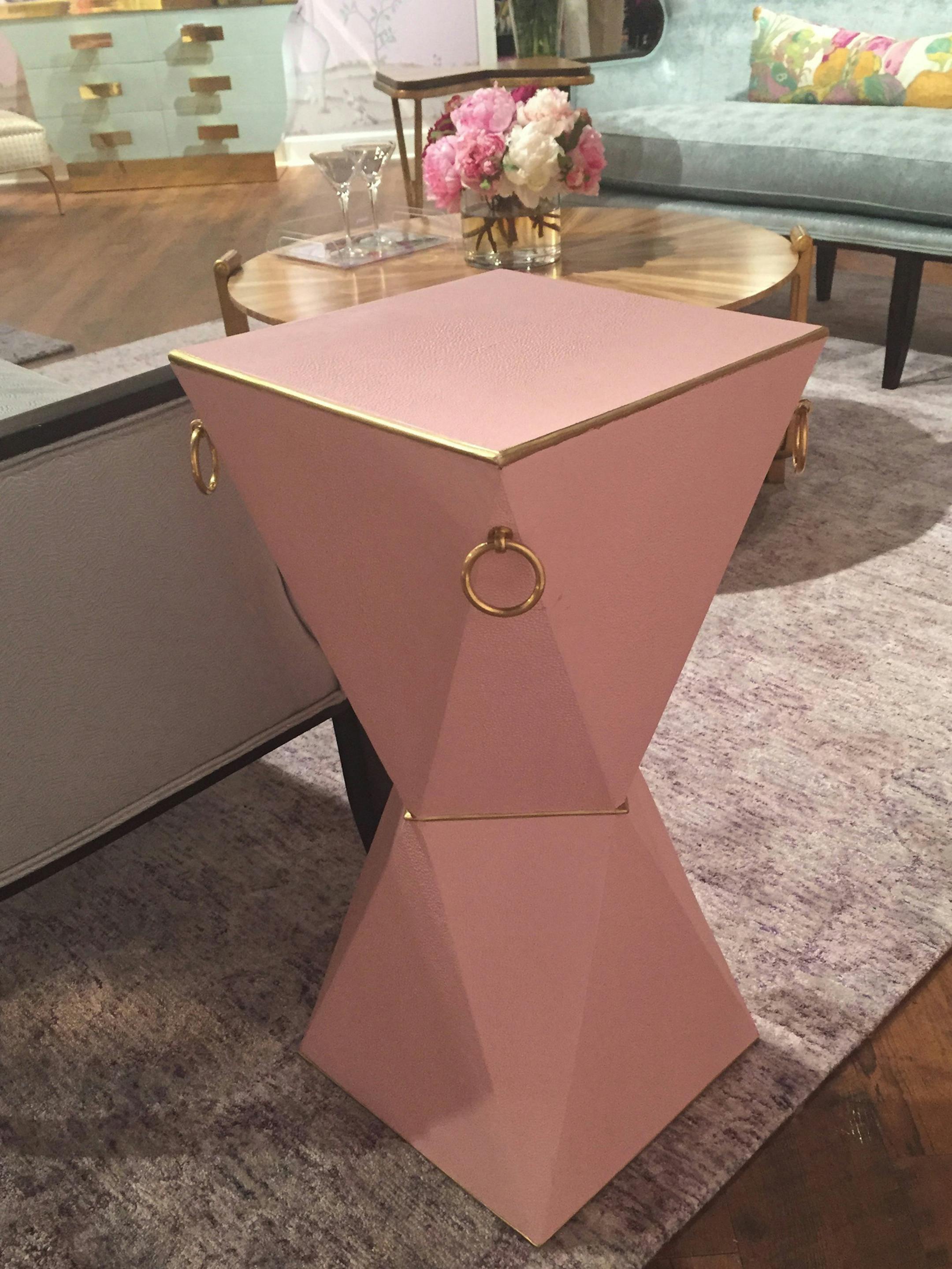 The Hollywood Deco inspired drinks table from the new Facet Collection by Michelle Workman for French Heritage. Shown here in pink. (Patricia Sheridan/Pittsburgh Post-Gazette/TNS) ORG XMIT: 1204080