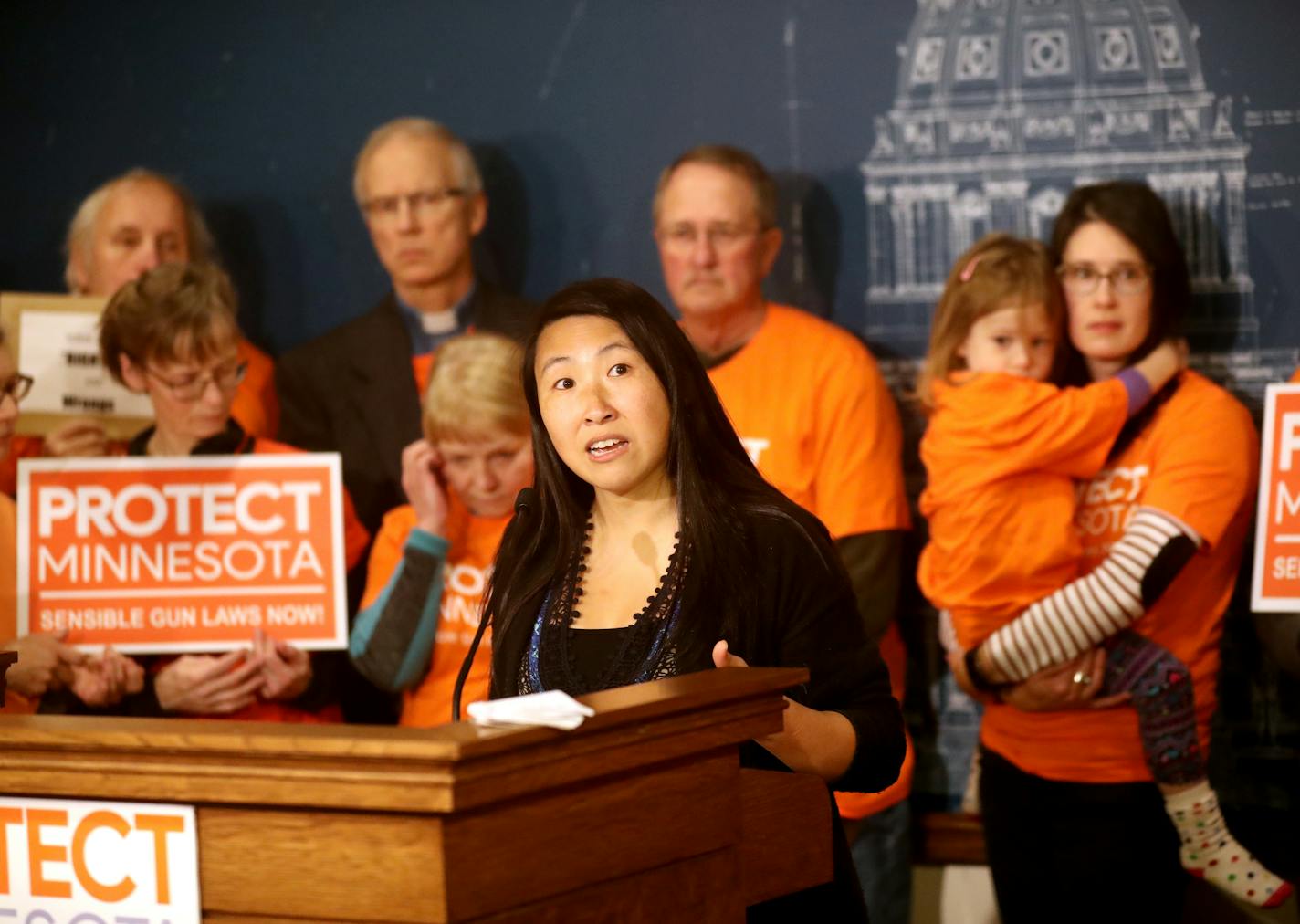 Protect Minnesota rallied at the Capitol in opposition to the Concealed Carry Reciprocity legislation, scheduled for a vote during Wednesday in the U.S. House, MN. Here, Sarah Clyne of the Domestic Abuse Project spoke at the podium during the event Wednesday, Dec. 6, 2017, at the Minnesota State Capitol in St. Paul,MN] DAVID JOLES &#x2022; david.joles@startribune.com The U.S. House votes Wednesday on a bill to allow concealed carry reciprocity among states, a controversial measure opposed by the