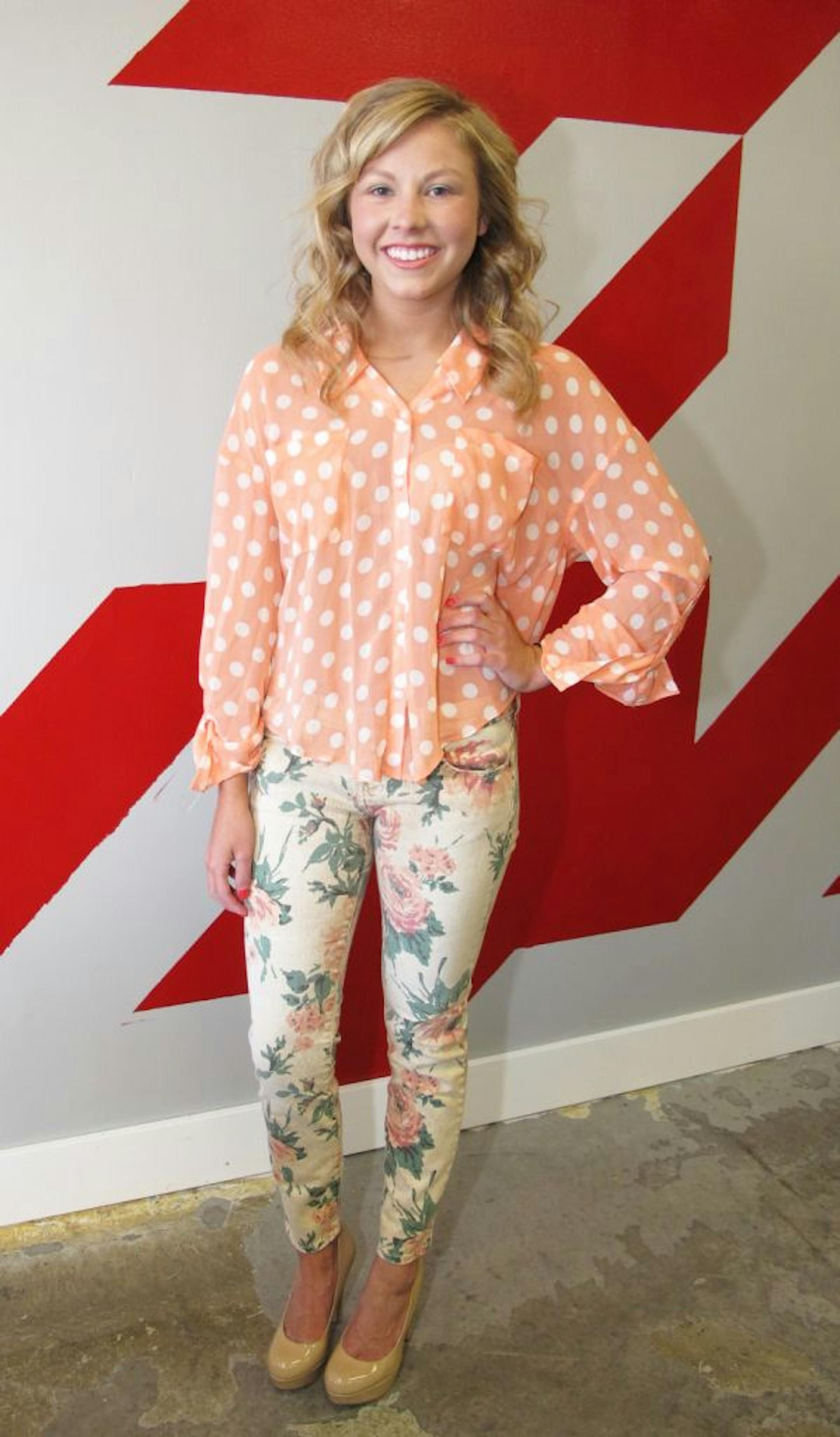 Sara Glassman, sglassman@startribune.comA model wears a Free People polka dot blouse ($86) and Current/Elliott floral print jeans ($214).