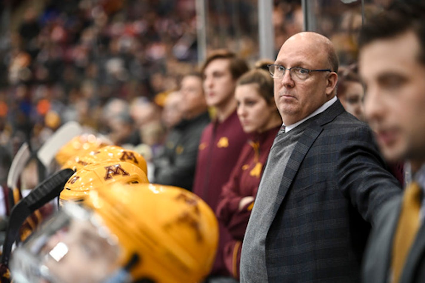 Minnesota Golden Gophers head coach Bob Motzko looked on in the second period against the Ferris State Bulldogs. ]   Aaron Lavinsky ¥ aaron.lavinsky@startribune.com