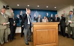 At a press conference at the State Capitol, U.S. Rep. Jason Lewis asked for a show of hands from legislators and other officials for how many of them 