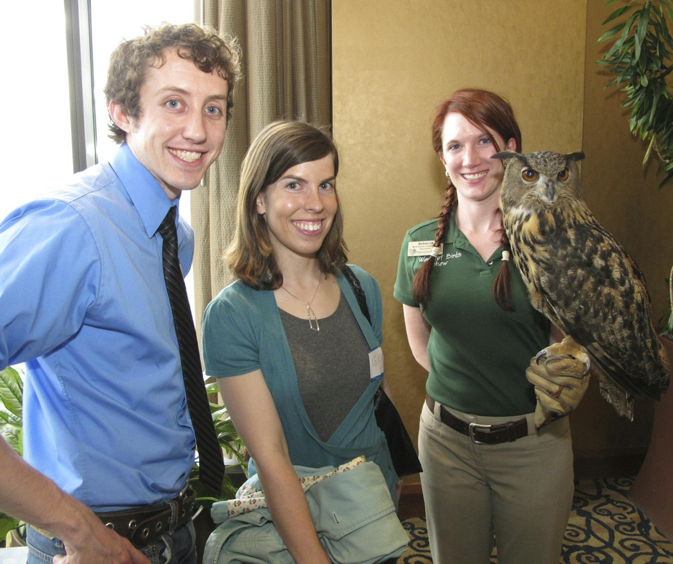 Sara Glassman, sglassman@startribune.com The Minnesota Zoo's young professional group AZUL held a Tiger Talk Happy Hour at Windows on Minnesota with Dr. Ron Tilson, the recently retired from his position as the Zoo�s Director of Conservation. Matt Kuehl; Katie Berry; Rebecca Schaefer, bird show interpretive naturalist and Orville, Eurasian Eagle Owl.