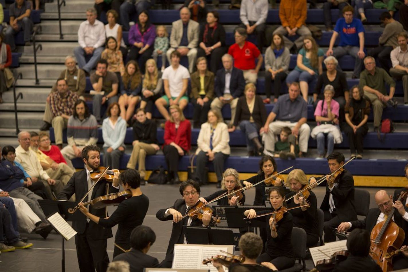 The musicians of the St. Paul Chamber Orchestra held a free concert Oct. 2, 2012, in the Leonard Center Gymnasium on the Macalester College campus in St. Paul.