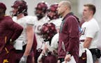 Minnesota Golden Gophers head football coach P.J. Fleck watched over his team during spring practice Tuesday. ] ANTHONY SOUFFLE &#x2022; anthony.souff