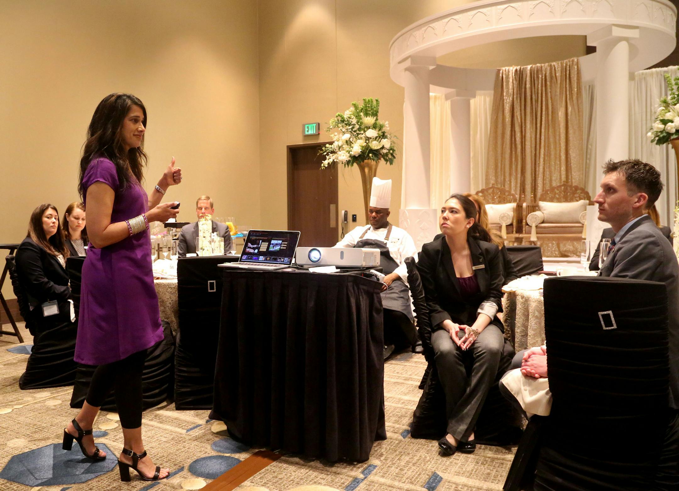 JW Marriott at the Mall of America held a cultural training for employees that focused mostly on Indian Weddings where the average cost in the U.S. is $250,000. Seema Jain, left, multicultural affairs director for Marriott and also Indian, led the training Thursday, May 26, 2016, at the JW Marriott at the Mall of America in Bloomington, MN.](DAVID JOLES/STARTRIBUNE)djoles@startribuneMarriott International began holding Indian Culture Day training programs at hotels in large cities with large Ind