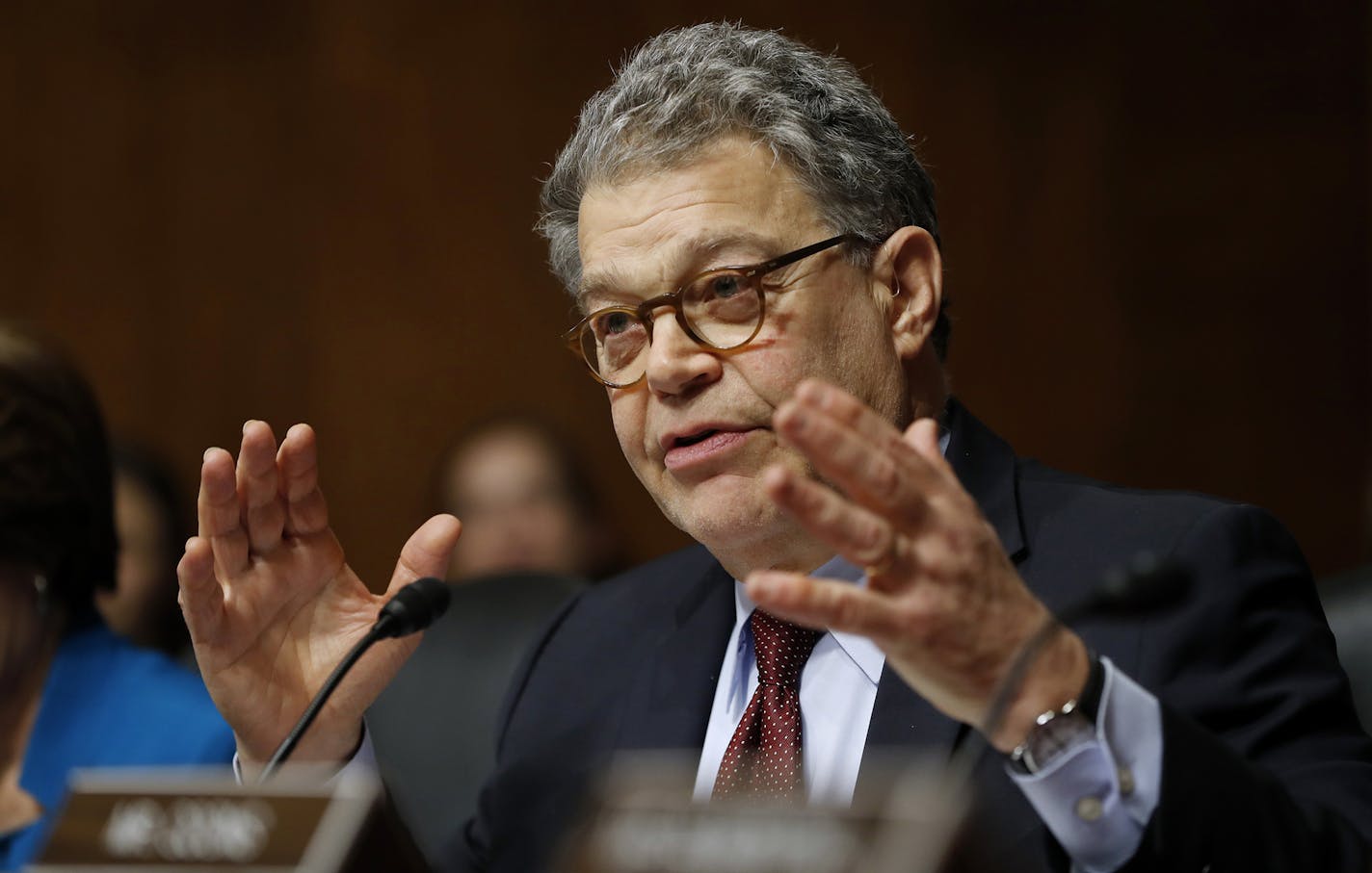 Senate Judiciary Committee member Sen. Al Franken, D-Minn. questions FBI Director nominee Christopher Wray during Wray's confirmation hearing before the committee on Capitol Hill in Washington, Wednesday, July 12, 2017. (AP Photo/Pablo Martinez Monsivais) ORG XMIT: MIN2017072320530922