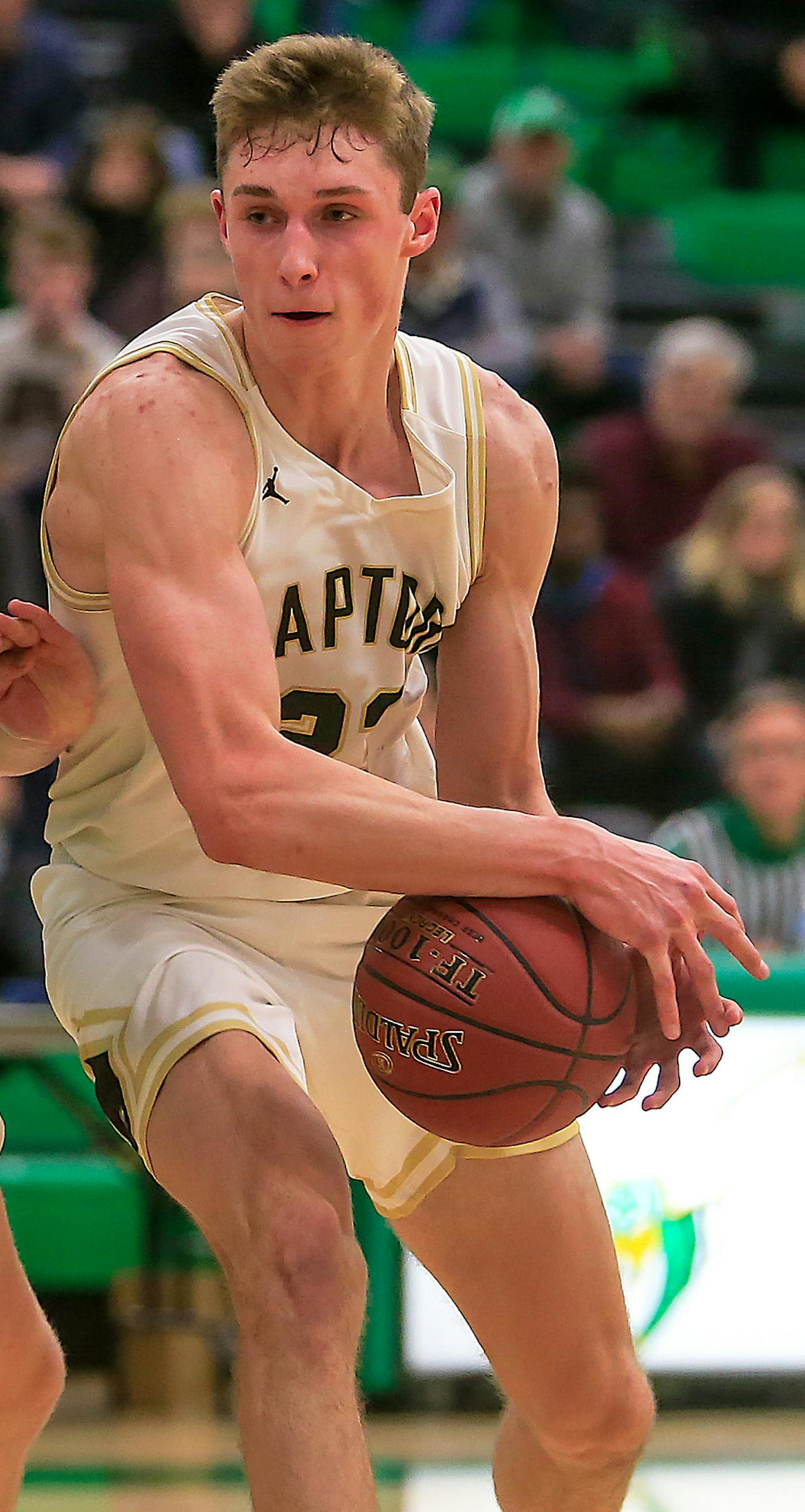 Ben Carlson, right, drives on Jacob Hutson. East Ridge at Edina, 2-1-19. Photo by Mark Hvidsten, SportsEngine