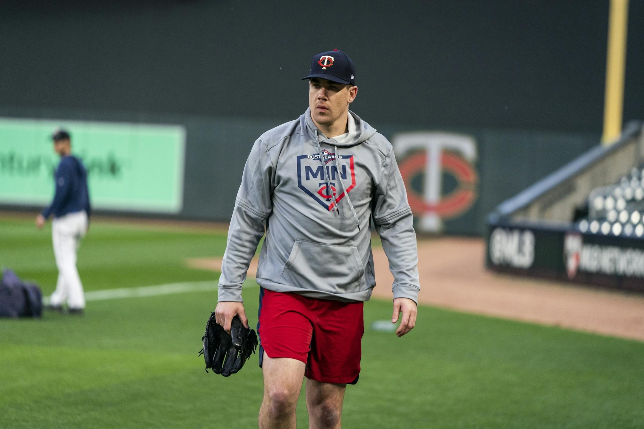 Minnesota Twins relief pitcher Trevor May (65) walked off the field during the Twins workout.