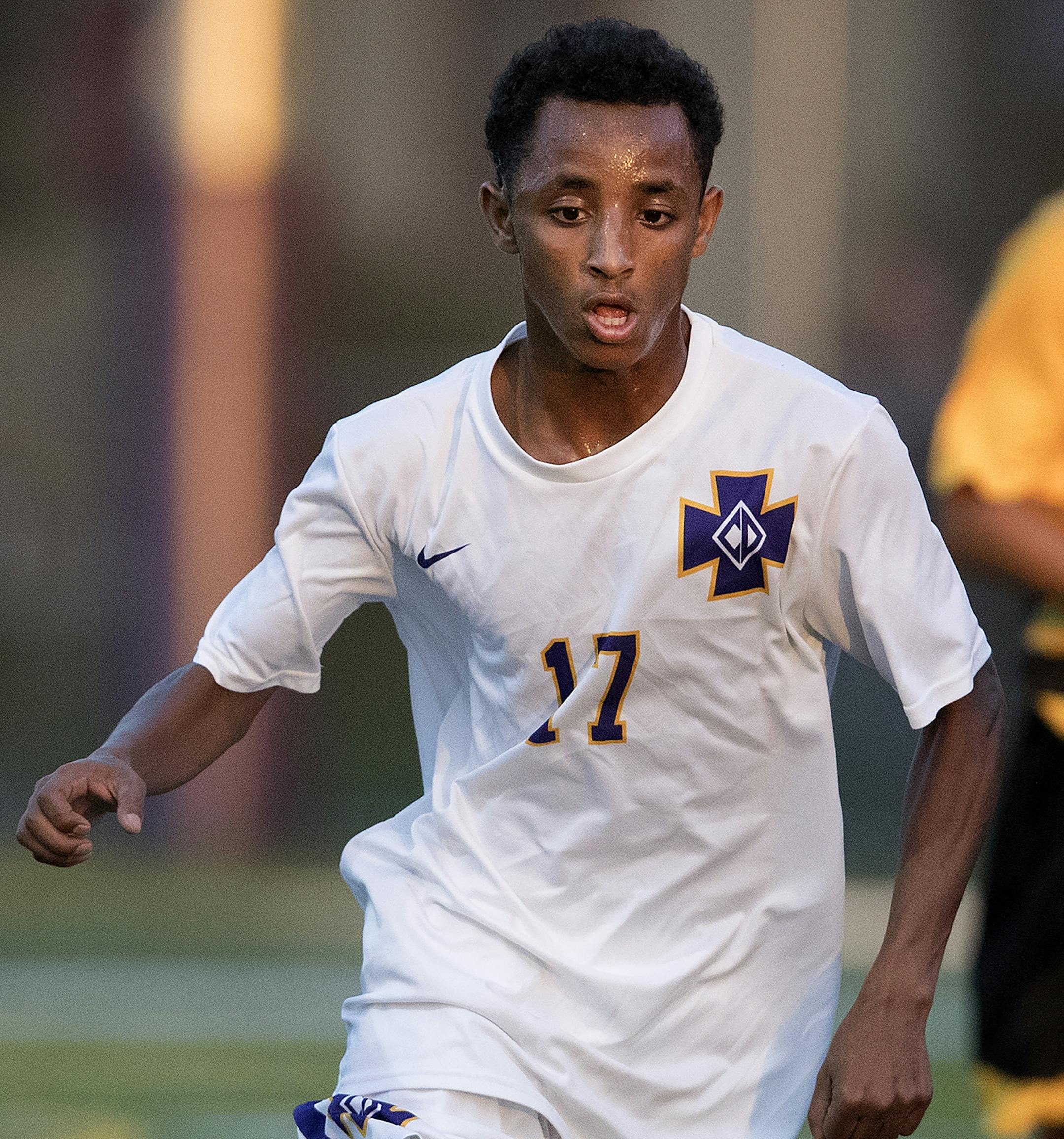 Shiferaw Williamson (17) of Cretin-Derham Hall. ] CARLOS GONZALEZ • cgonzalez@startribune.com - August 29, 2017, St. Paul, MN, High School / Prep Soccer, Burnsville vs. Cretin-Derham Hall