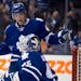 The Maple Leafs' Tyler Bozak and goaltender Jonathan Bernier celebrated after defeating the Calgary Flames on Tuesday.