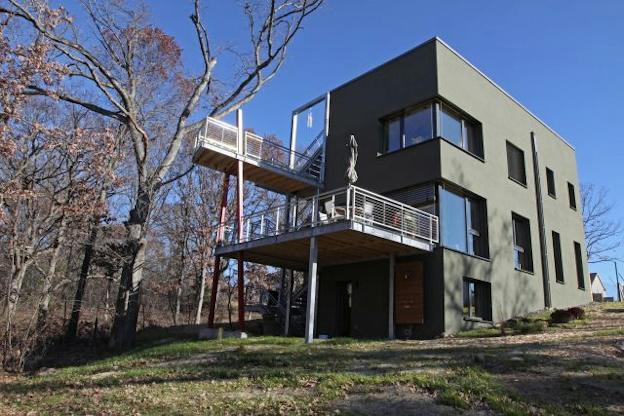 Most of the windows at Dr. Gary Konkol's passive solar house face south to get the maxium solar exposure.