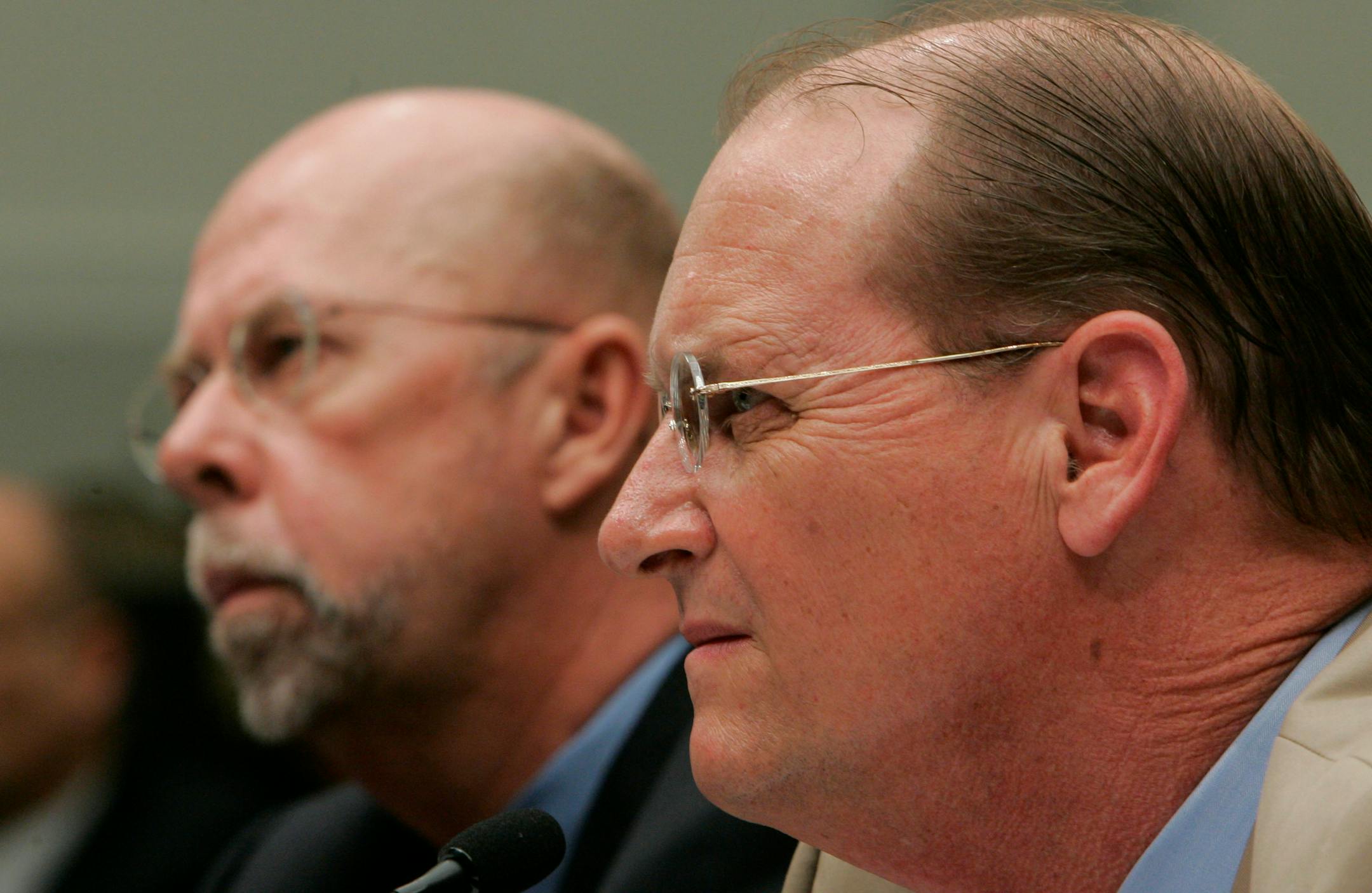Delta CEO Richard Anderson, right, and Northwest CEO Douglas Steenland testified on Capitol Hill about the proposed merger between the two air carriers.