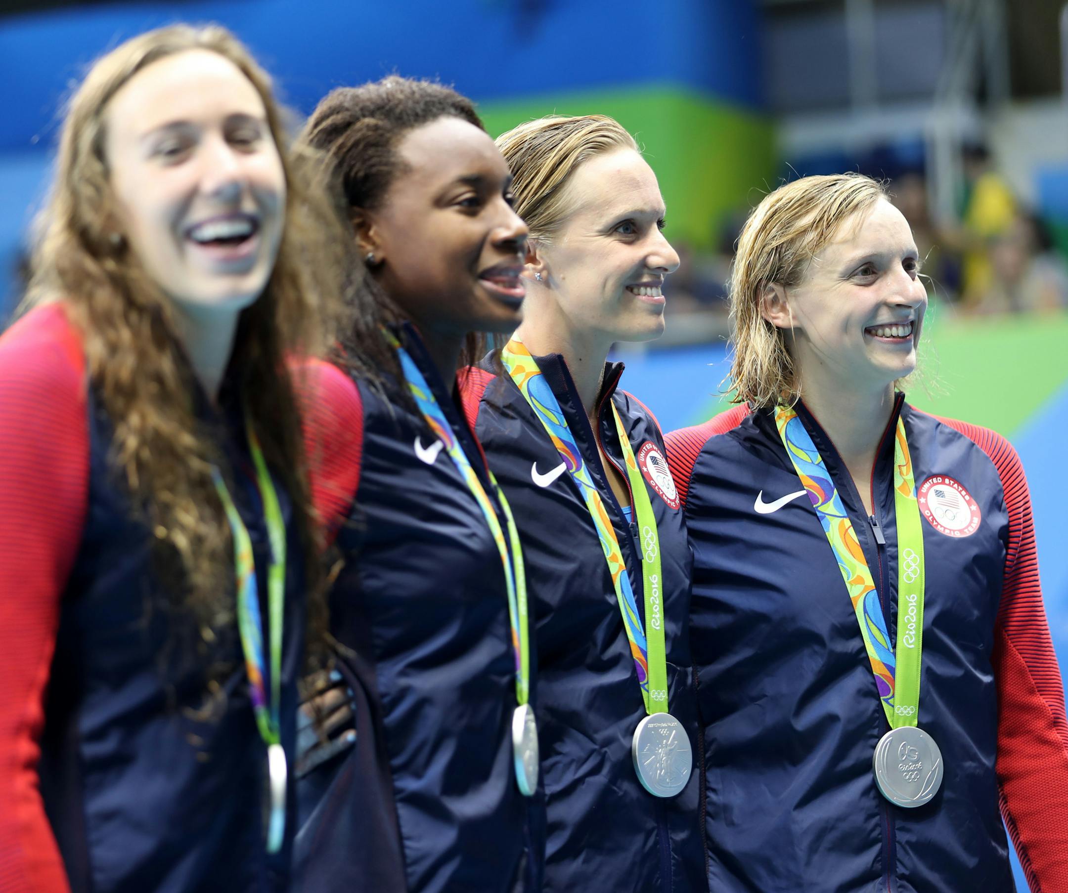 Women's 4x100 relay team. Amanda Weir, Lia Neal, Allison Schmitt and Katie Ledecky. Here ] 2016 Summer Olympic Games - Rio Brazil brian.peterson@startribune.com Rio de Janeiro, Brazil - 08/06/2016