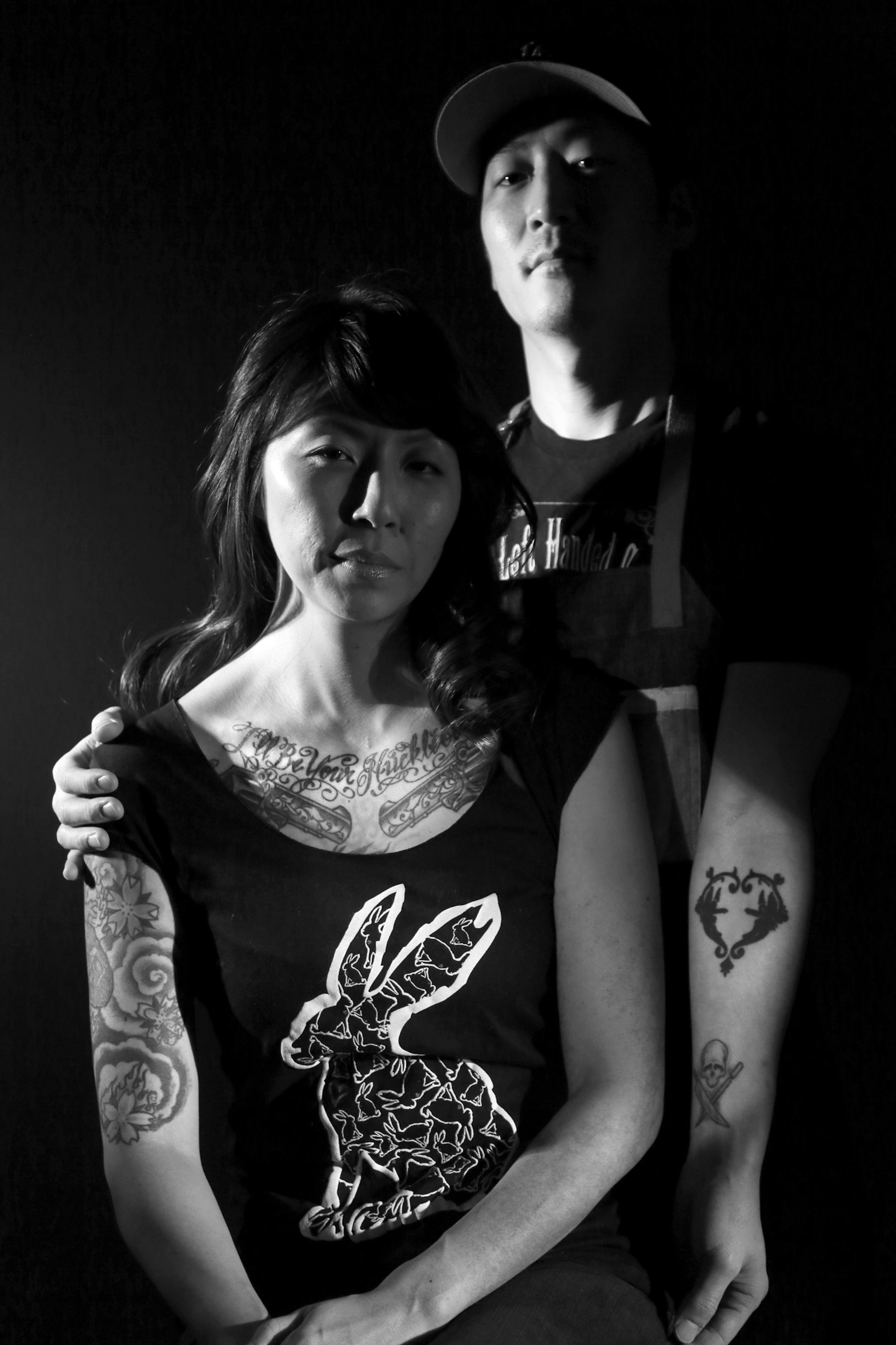 Thomas Kim and Kat Melgaard, partners at The Rabbit Hole, for a 010415 story on chefs with tattoos